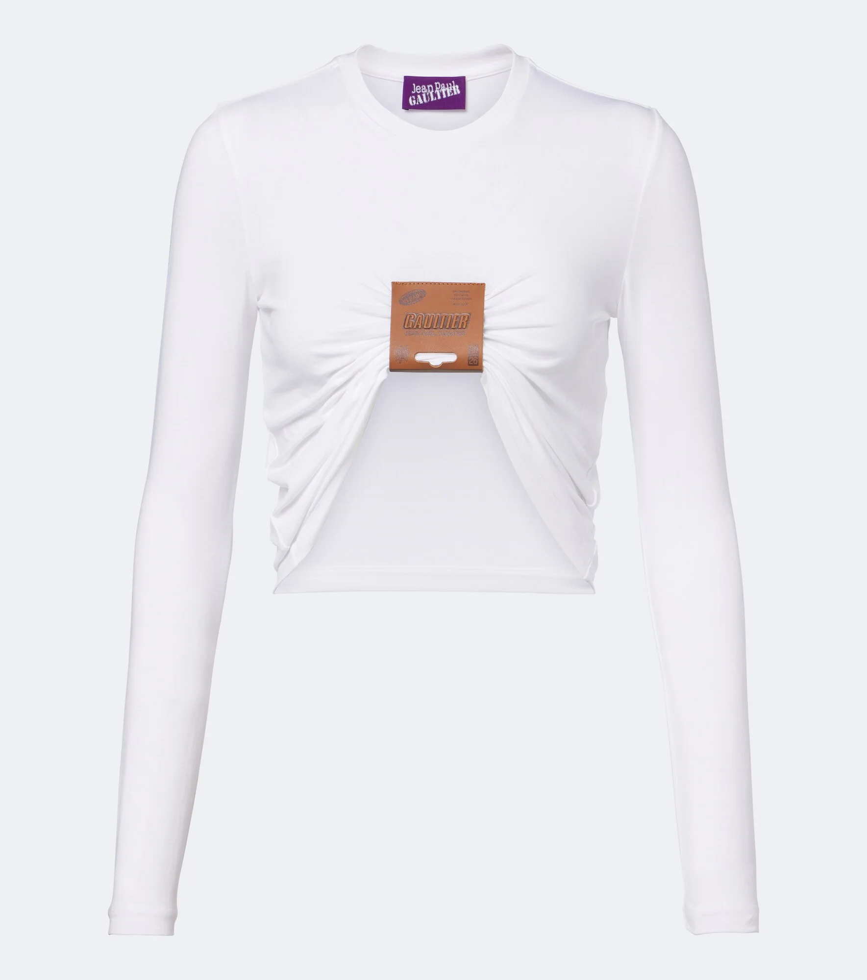 Gathered leather-trimmed jersey top - 1
