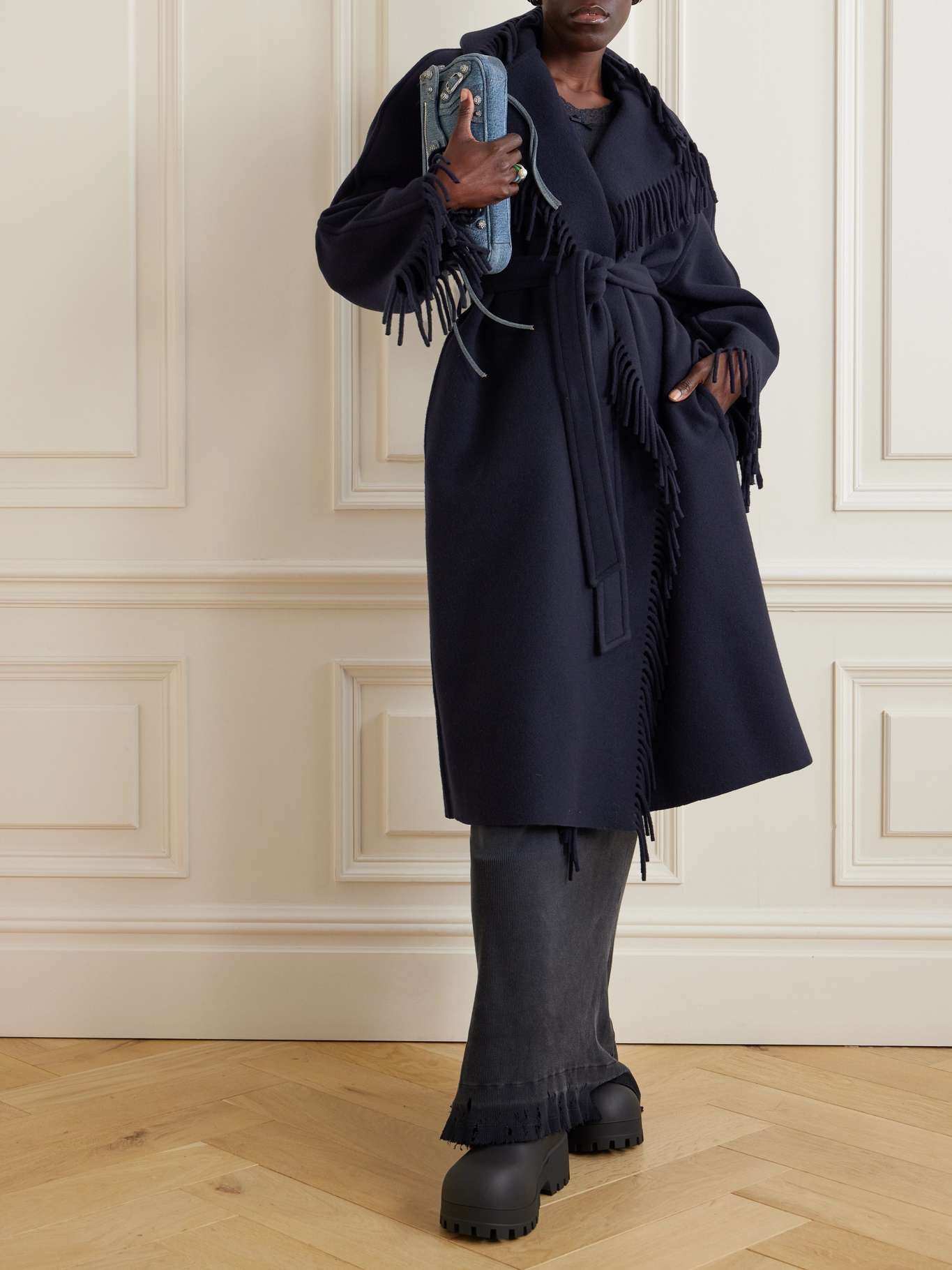 Fringed hooded brushed wool coat - 3