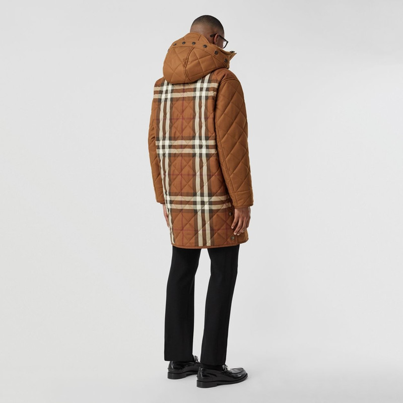 Check Panel Diamond Quilted Cotton Gabardine Coat 6