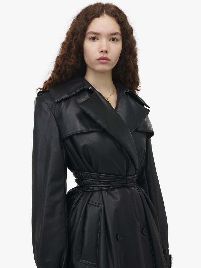 Leather Double-breasted Trench Coat - 6