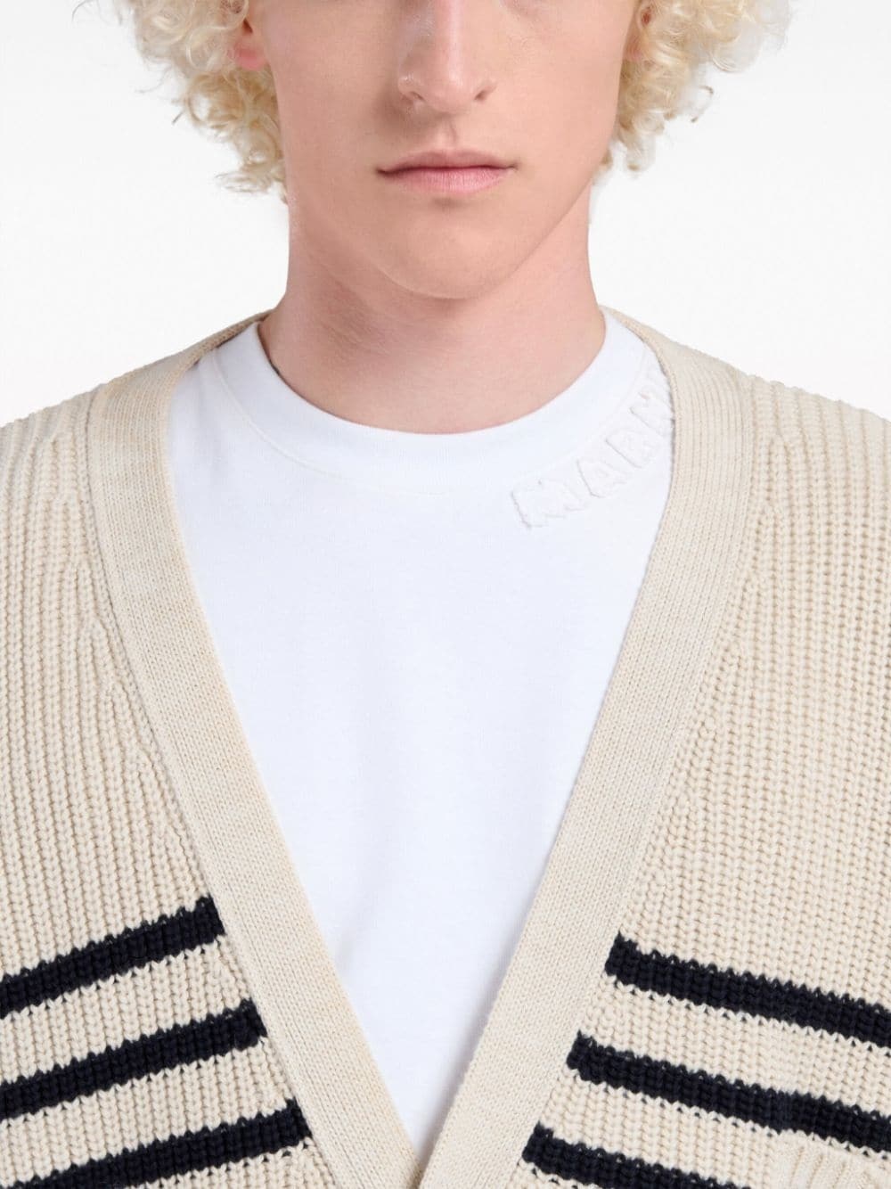 striped V-neck cardigan - 5