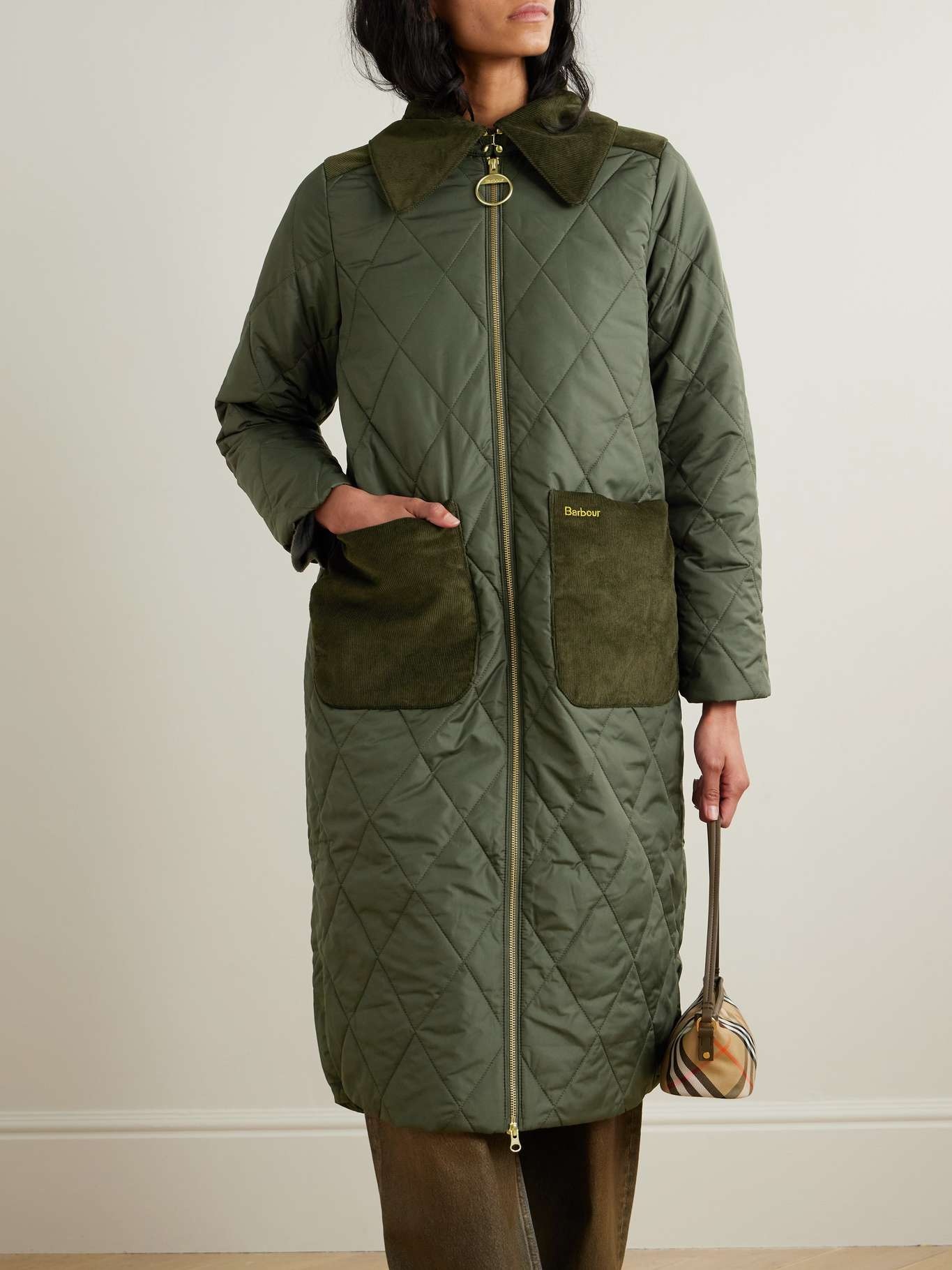 Malton corduroy-trimmed quilted padded shell coat Green - 3