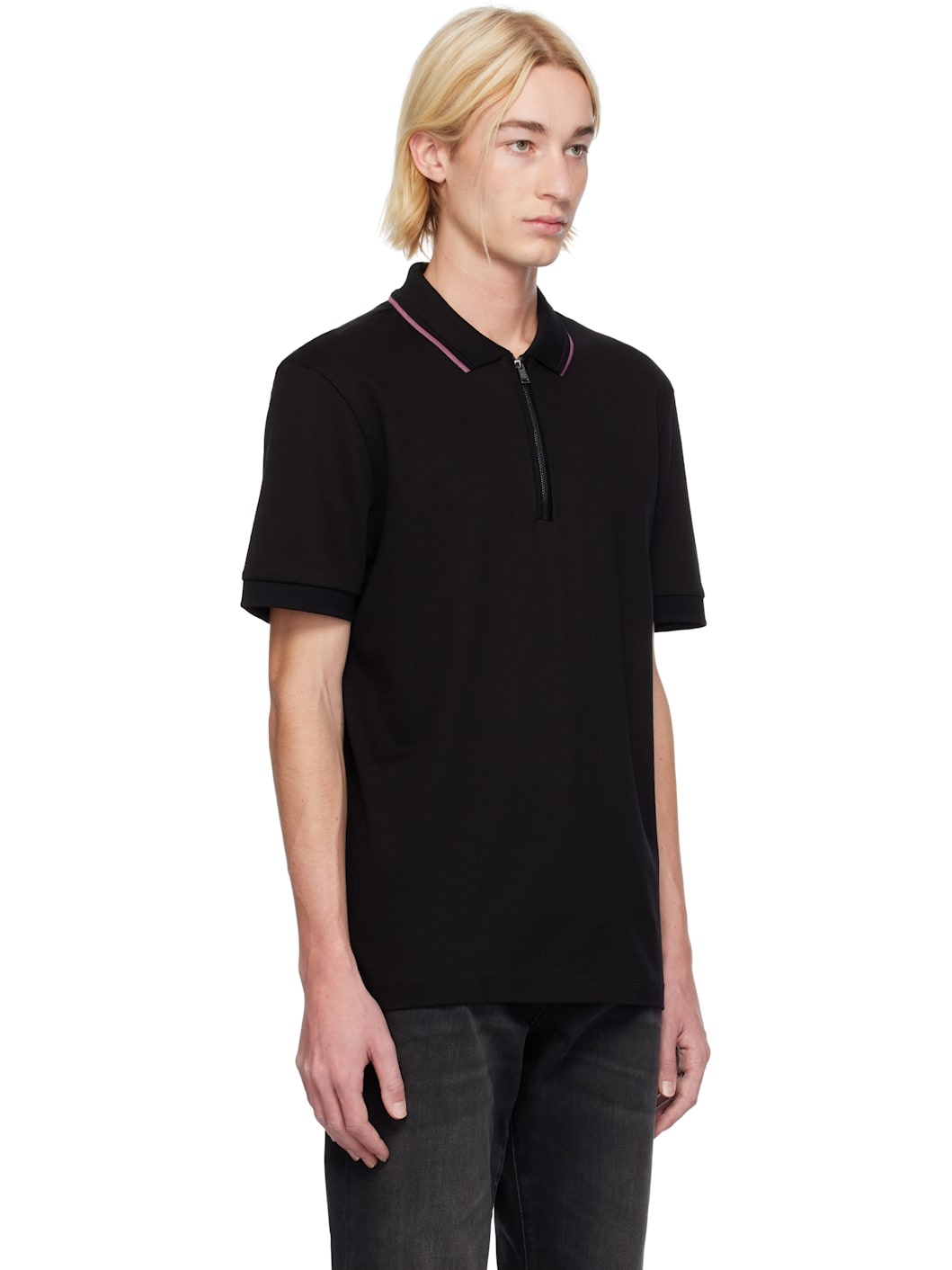 Black Zip Placket Polo - 2