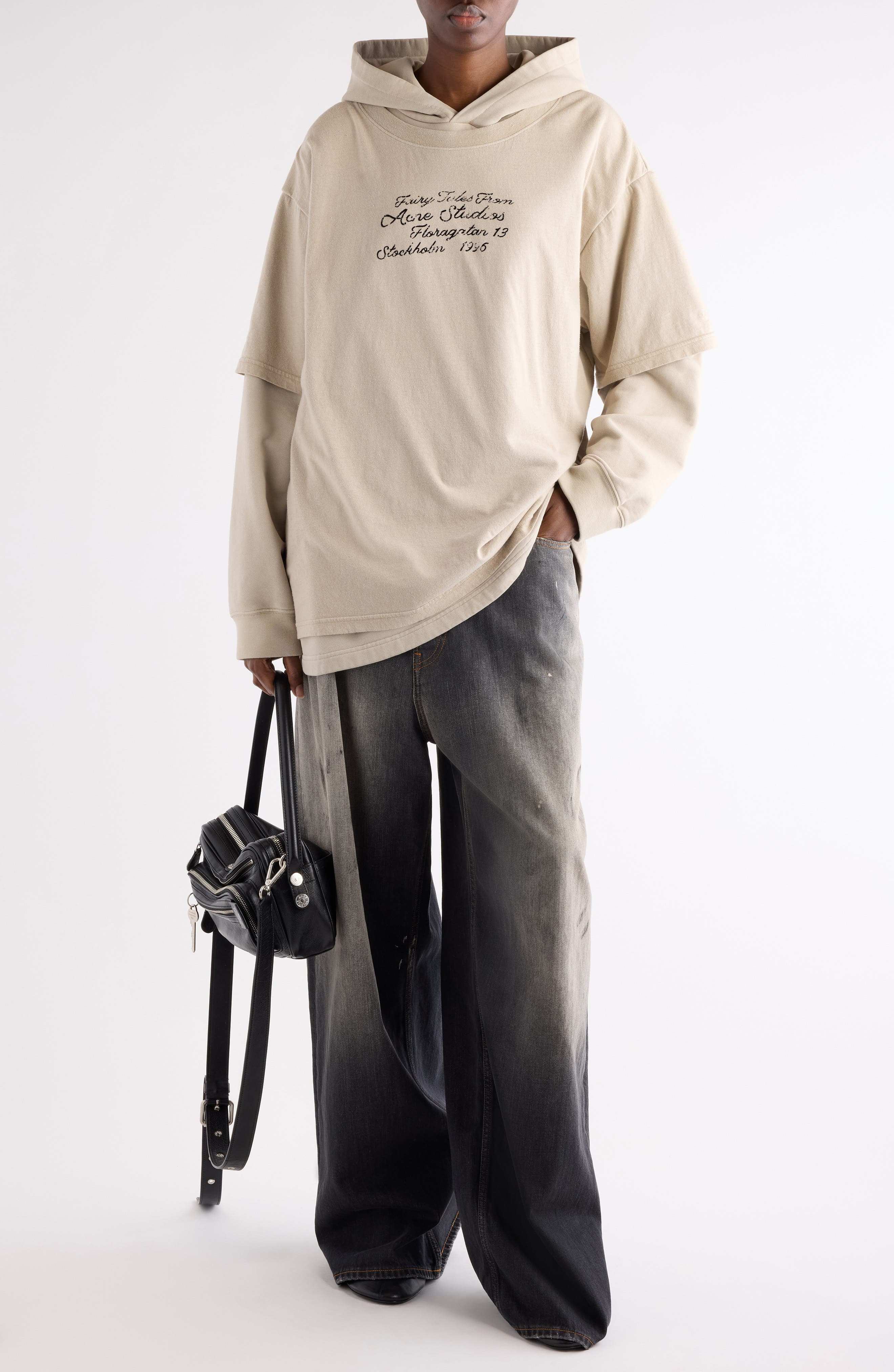 Acne Studios Floor Fairy Tale Layered Logo Graphic Hoodie in Faded Beige at Nordstrom - 2