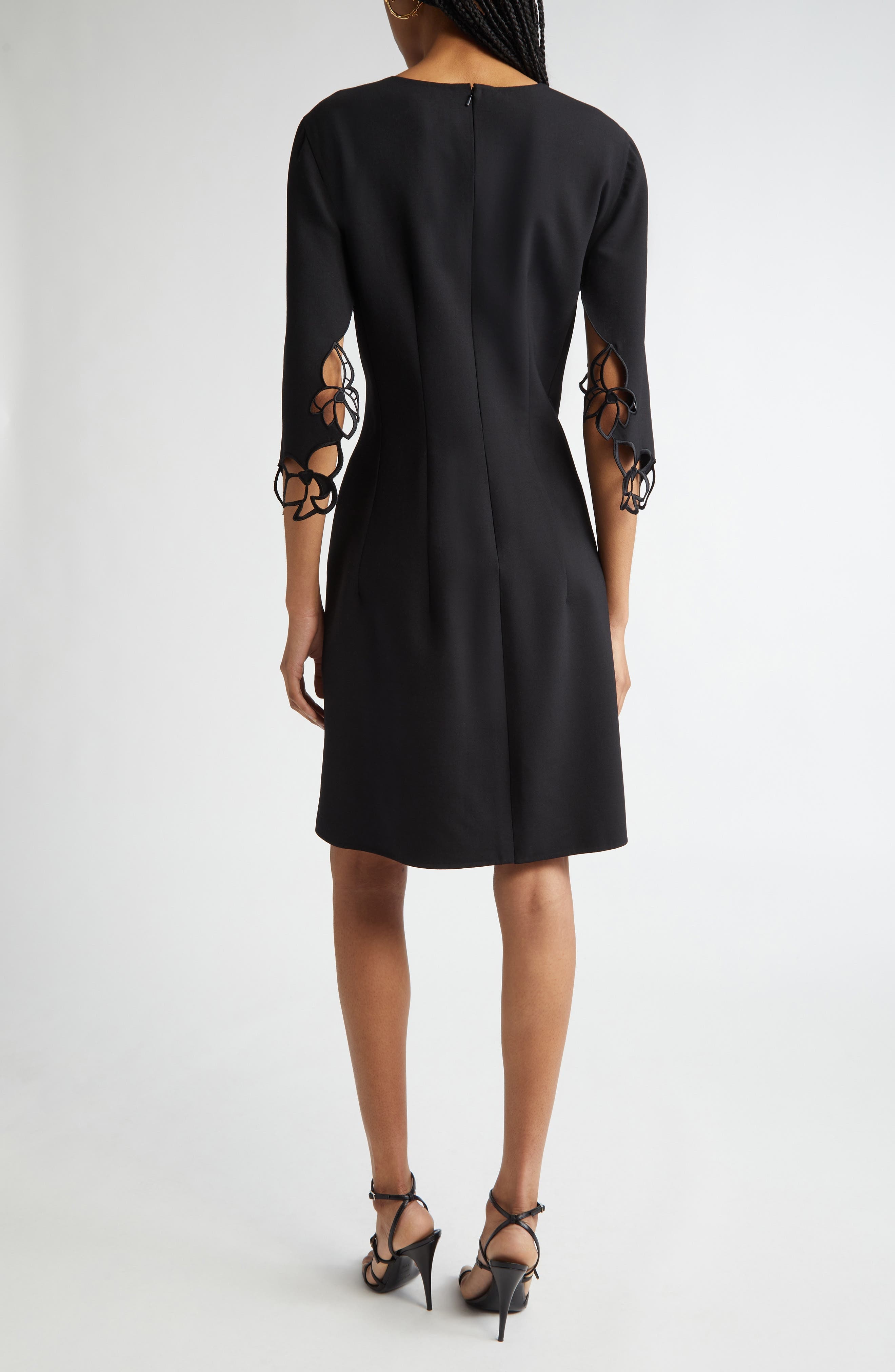 Oscar de la Renta Orchid Embroidered Split Sleeve Dress in Black at Nordstrom - 2