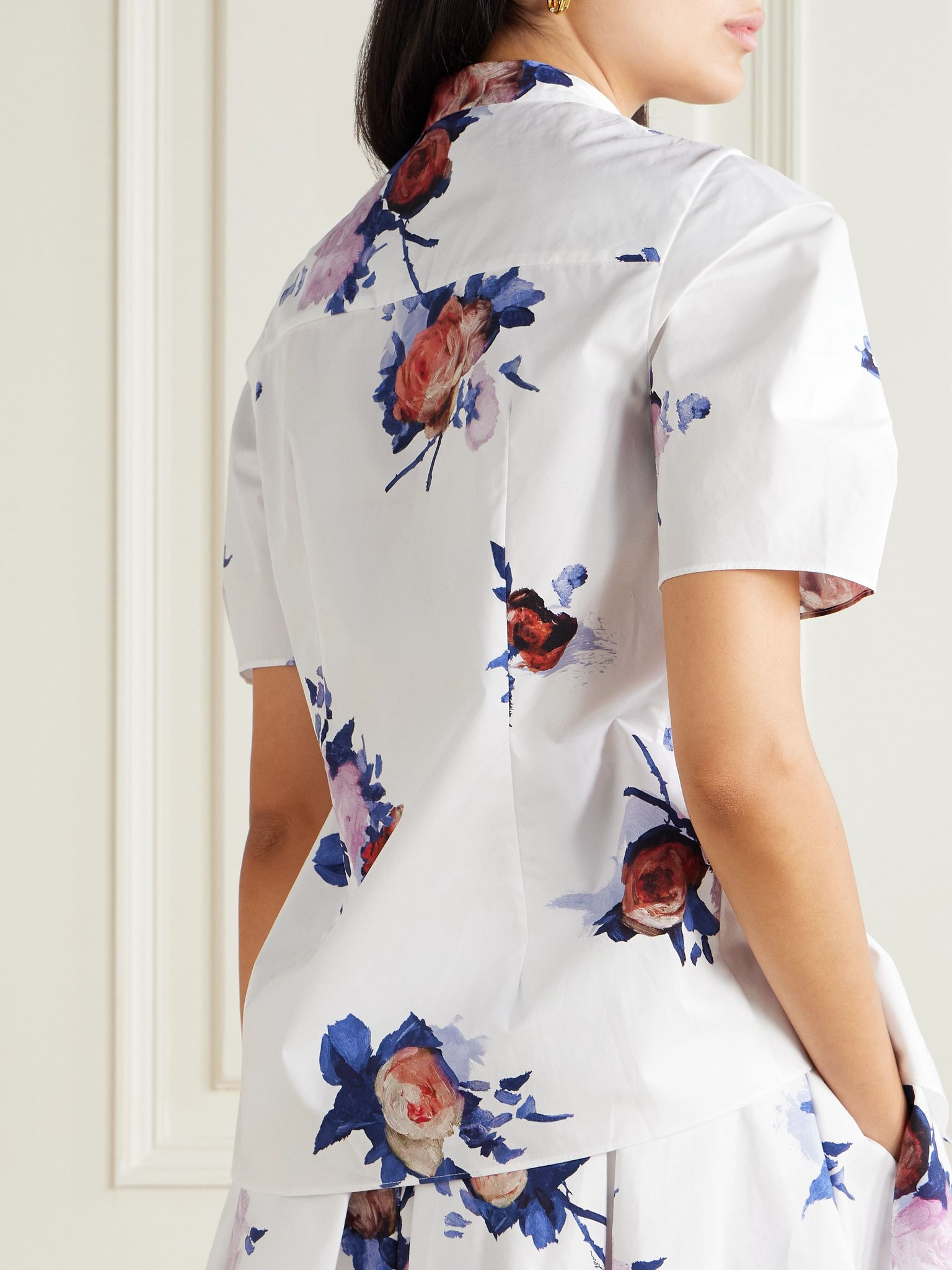 Floral-print cotton-poplin blouse White - 3