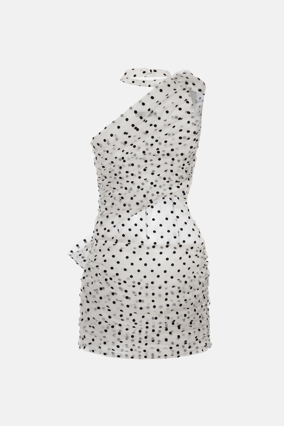 FLOCKED POLKA DOT SILK ORGANZA DRAPED MINI DRESS - 2