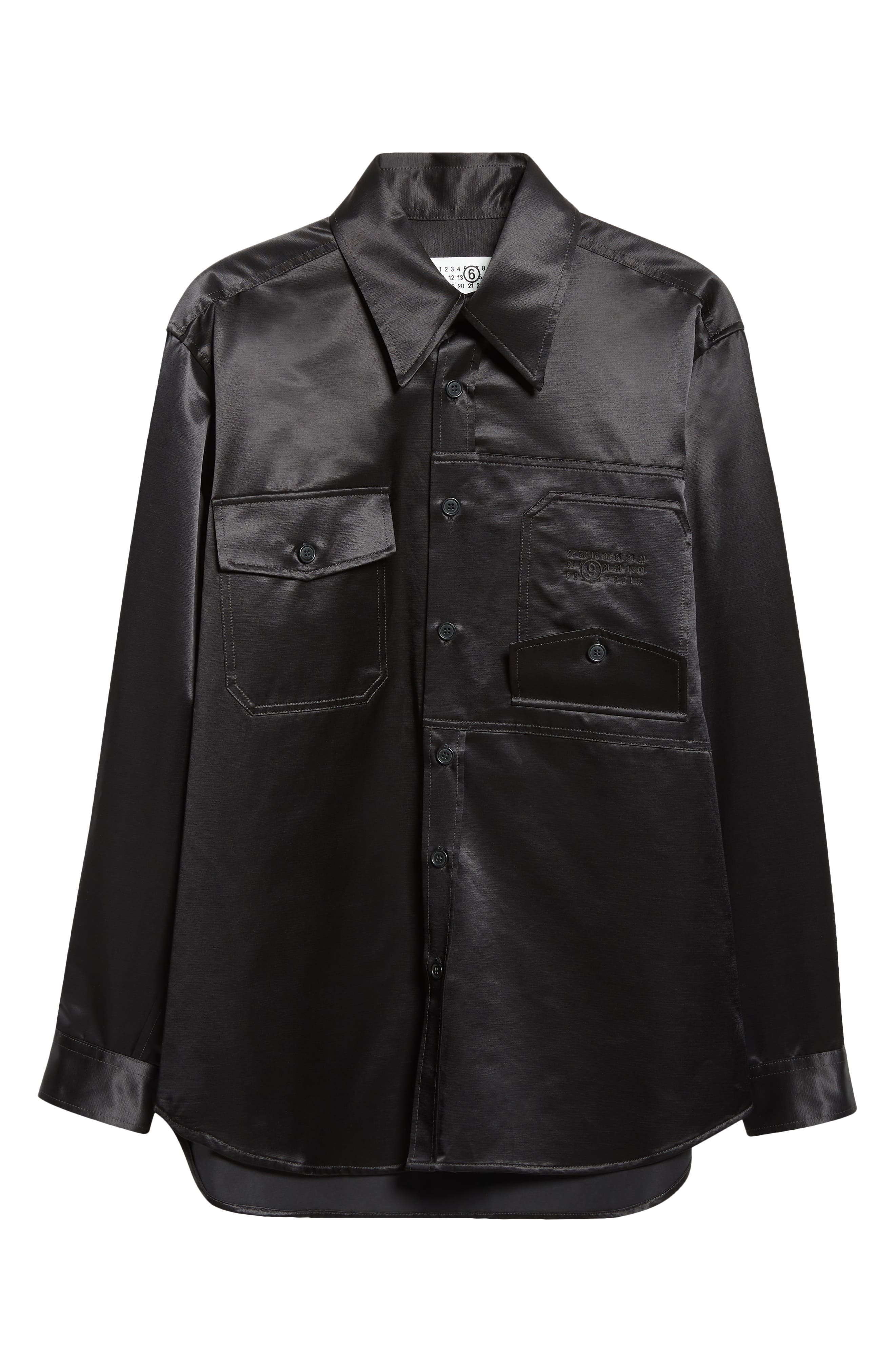 MM6 Maison Margiela Numeric Logo Embroidered Button-Up Shirt in Black at Nordstrom - 6