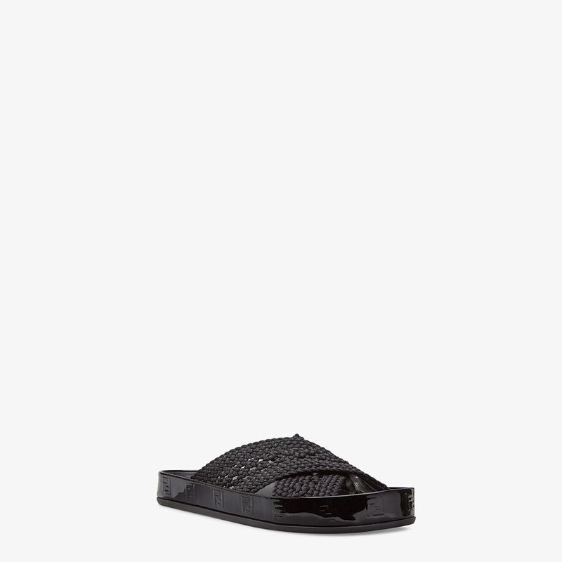 FENDI Black stretch lace slides outlook