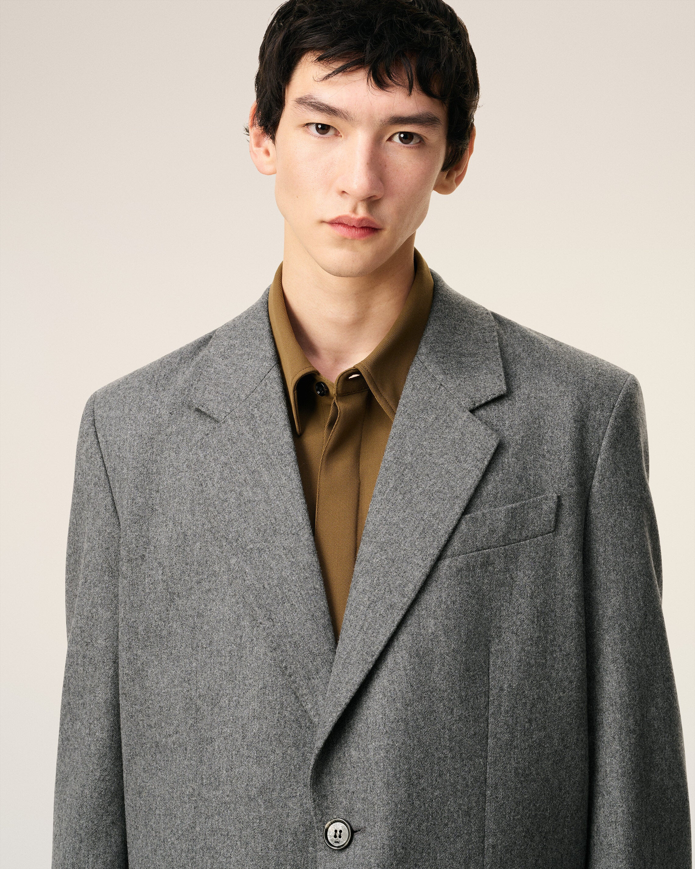 GREY WOOL LOOSE SINGLE BREASTED JACKET - 4