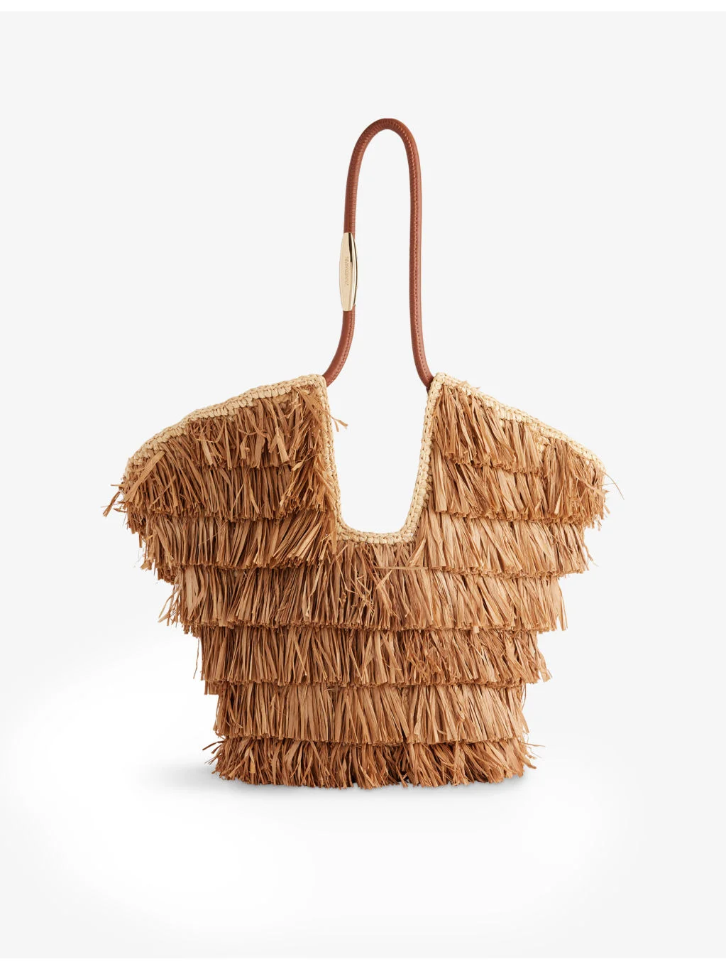 Golden-Time Fringed Medium Raffia Tote Shoulder Bag - 1