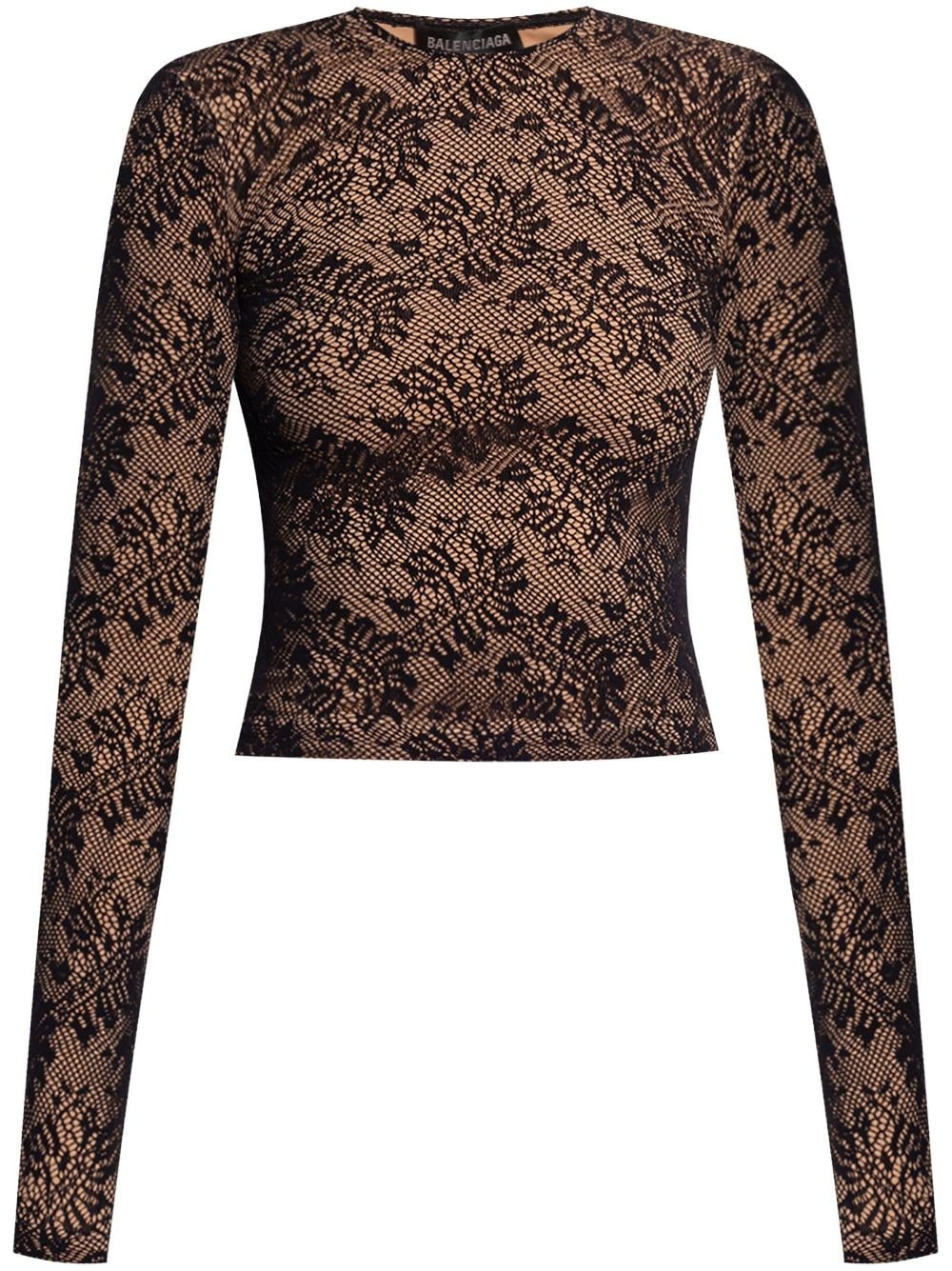 lace effect long-sleeved top - 1