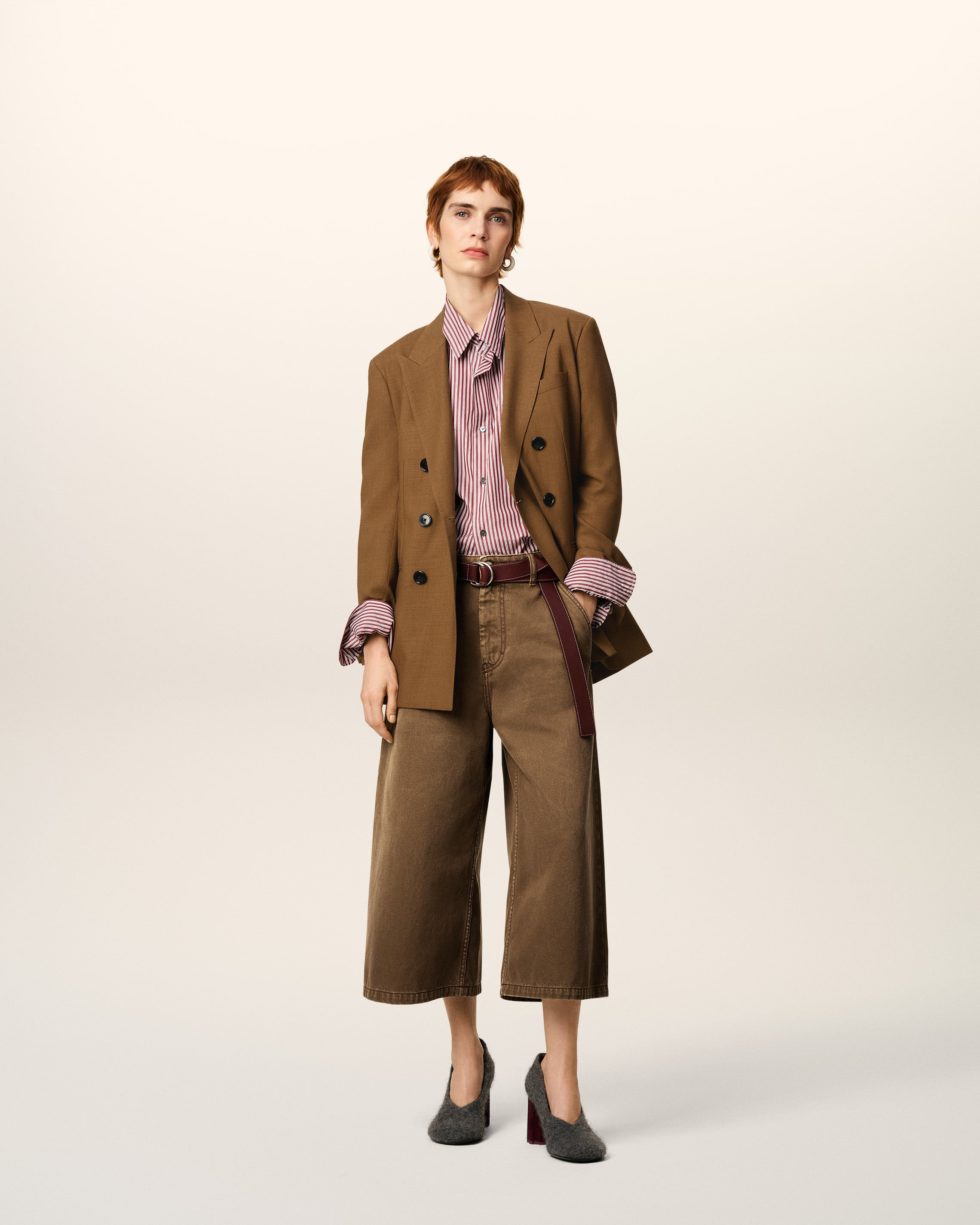 BROWN WOOL DOUBLE BREASTED JACKET - 2