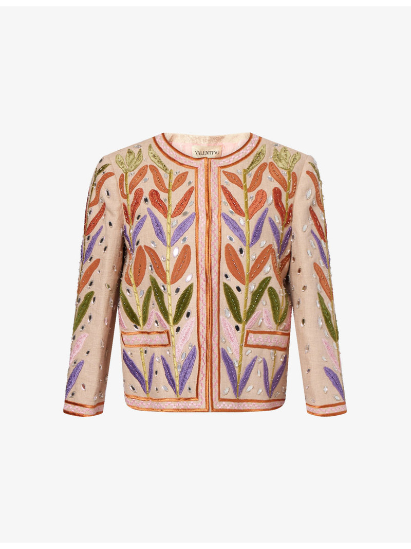 Embellished Cropped Linen Jacket - 1