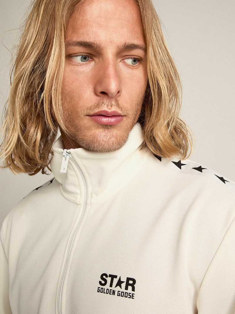 Golden Goose Men’s papyrus white zipped sweatshirt with black stars outlook