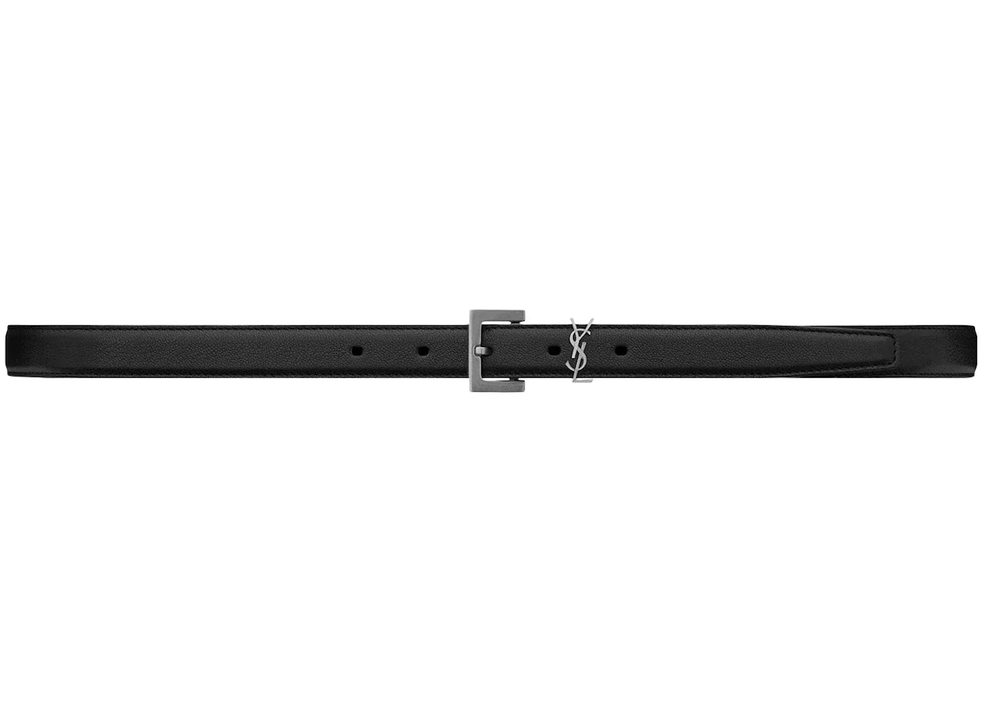 Saint Laurent Cassandre Thin Belt in Smooth Leather Black - 1