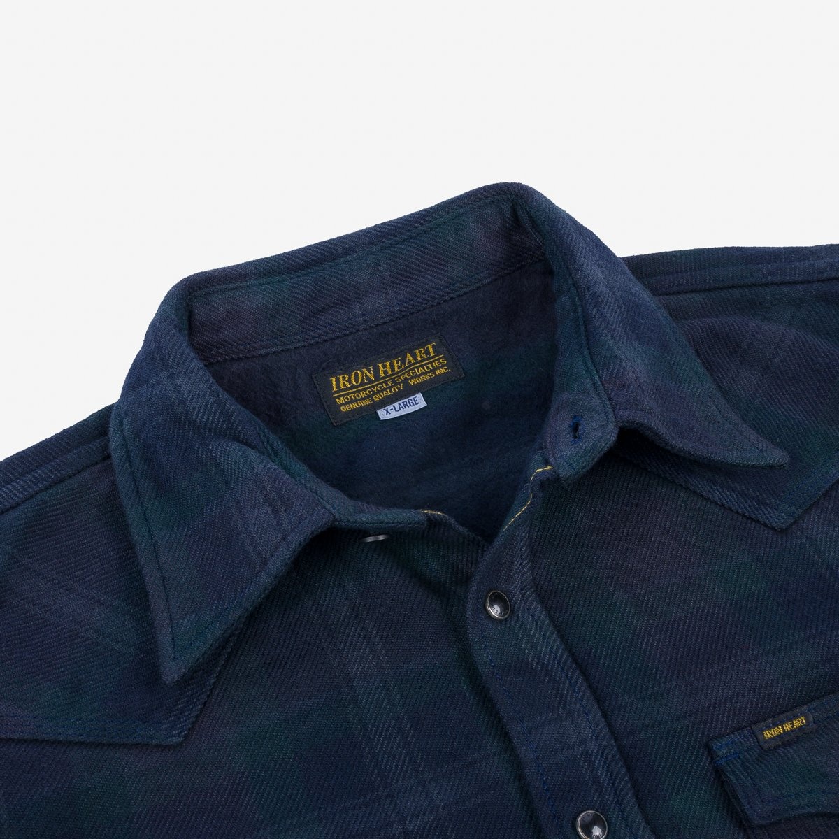IHSH-336-OD Ultra Heavy Flannel Crazy Check Western Shirt - Navy Overdyed Black - 7