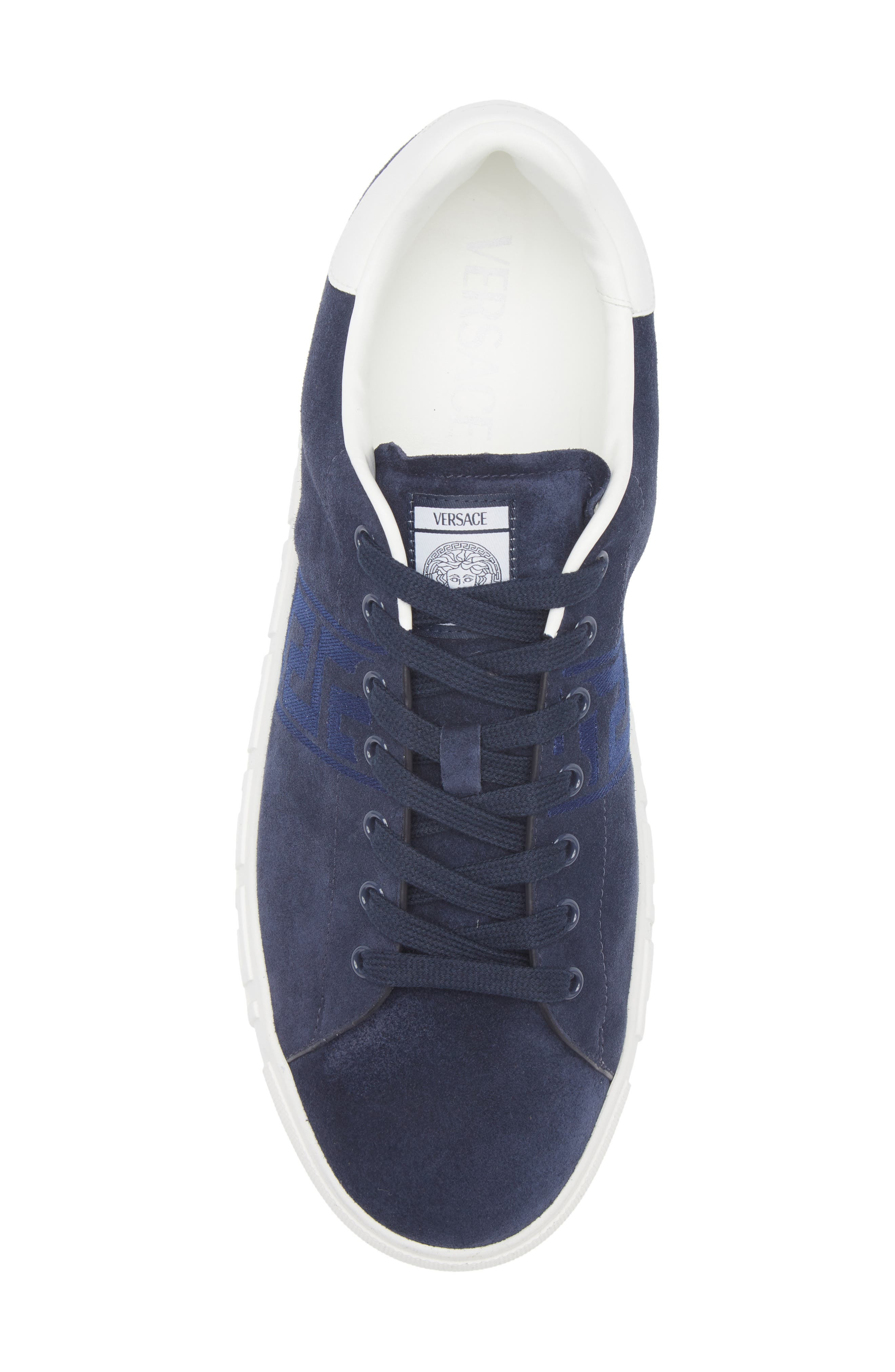 Versace Greca Suede Low Top Sneaker in Navy White at Nordstrom - 5