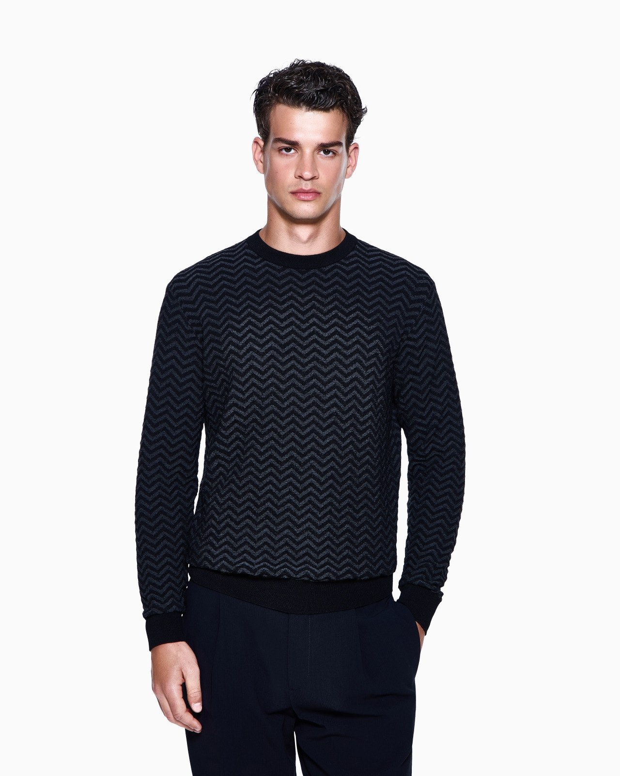 PLATED CHEVRON VIRGIN WOOL, CREW-NECK JUMPER - 4