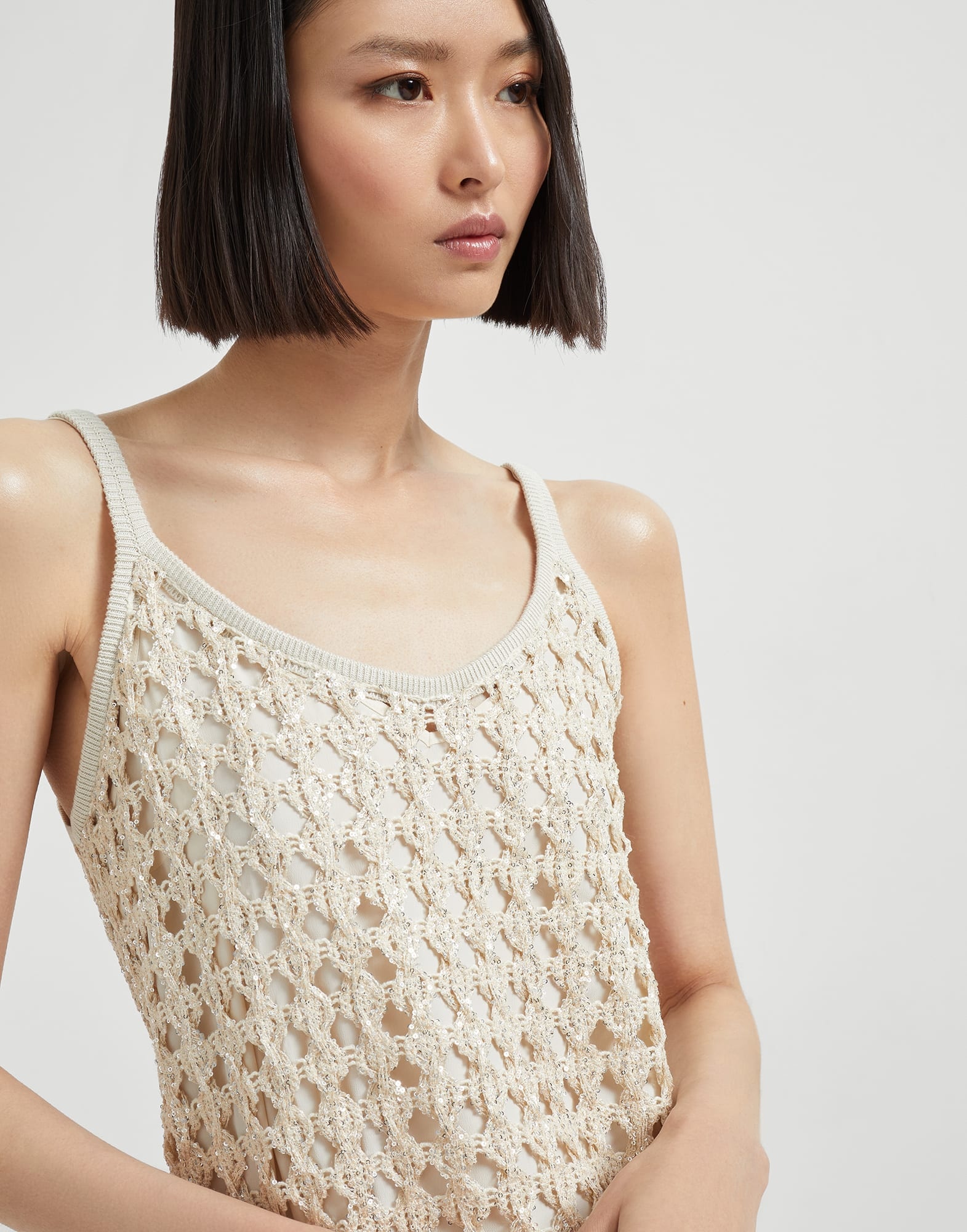 Dazzling Zellige Embroidery knit mini dress in jute and cotton - 3