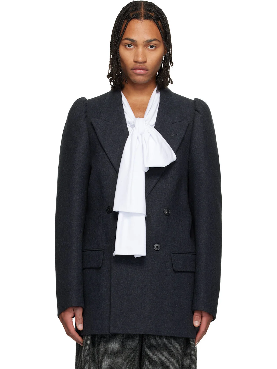 Gray Double-Breasted Blazer - 1