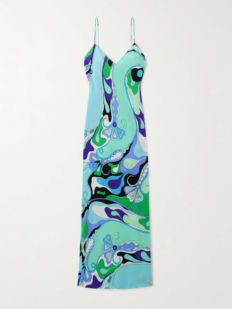 Printed silk crepe de chine maxi dress Blue 1