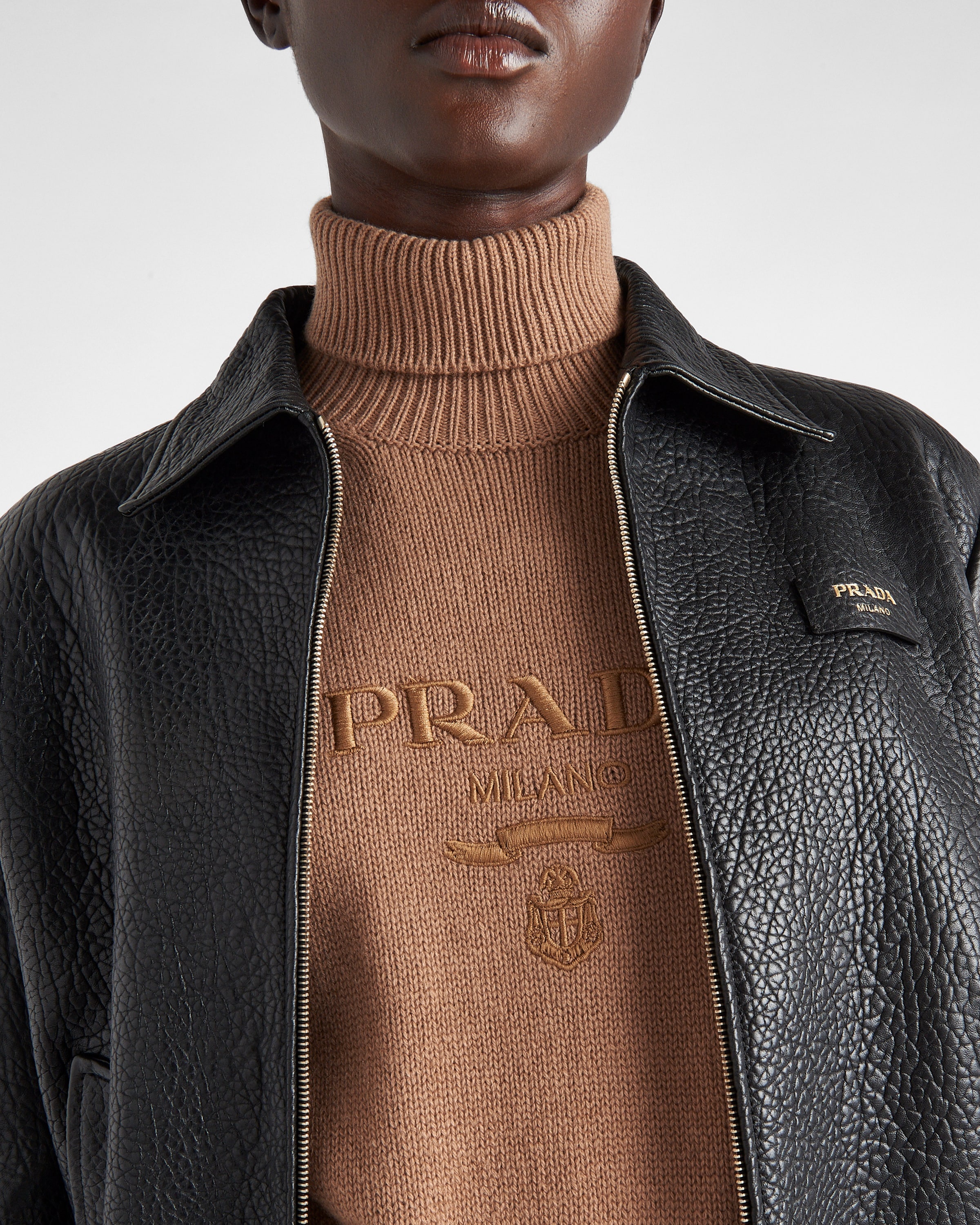 Cashmere polo sweater in brown - Prada