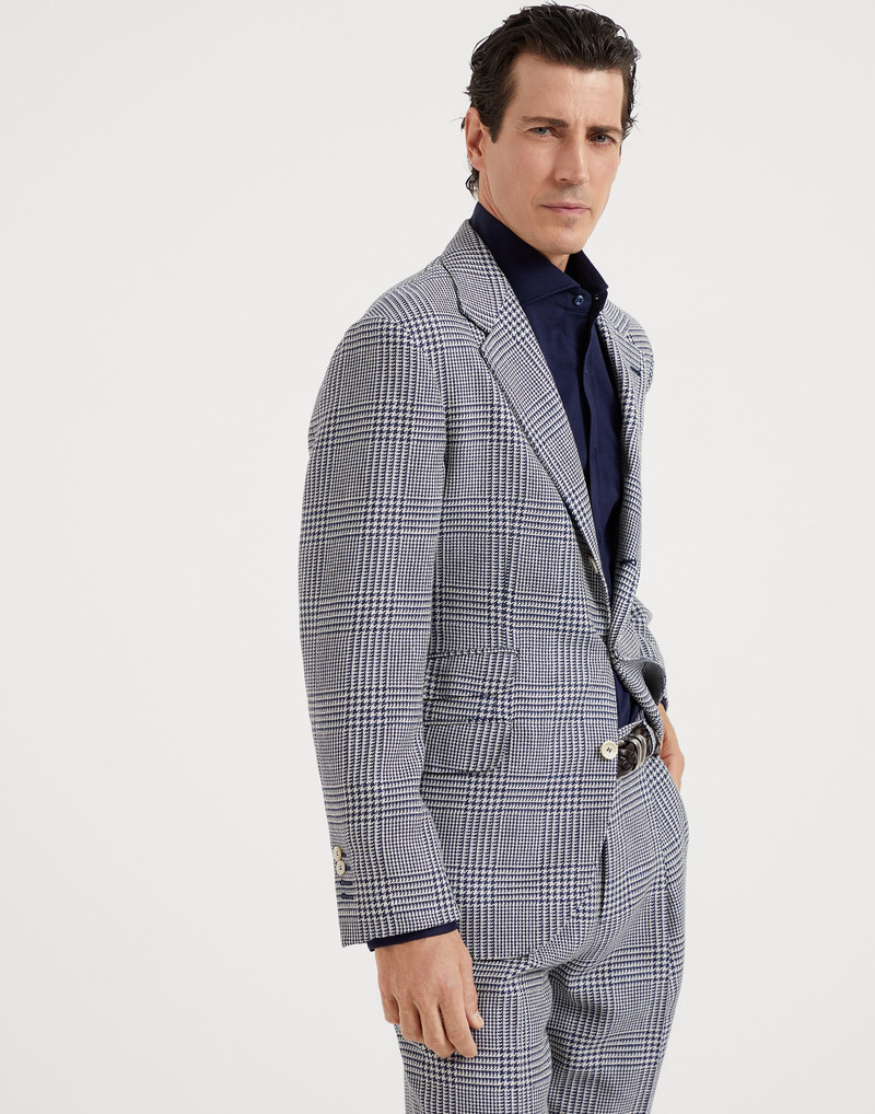 Linen, silk, wool and cotton Prince of Wales deconstructed Cavallo blazer 1