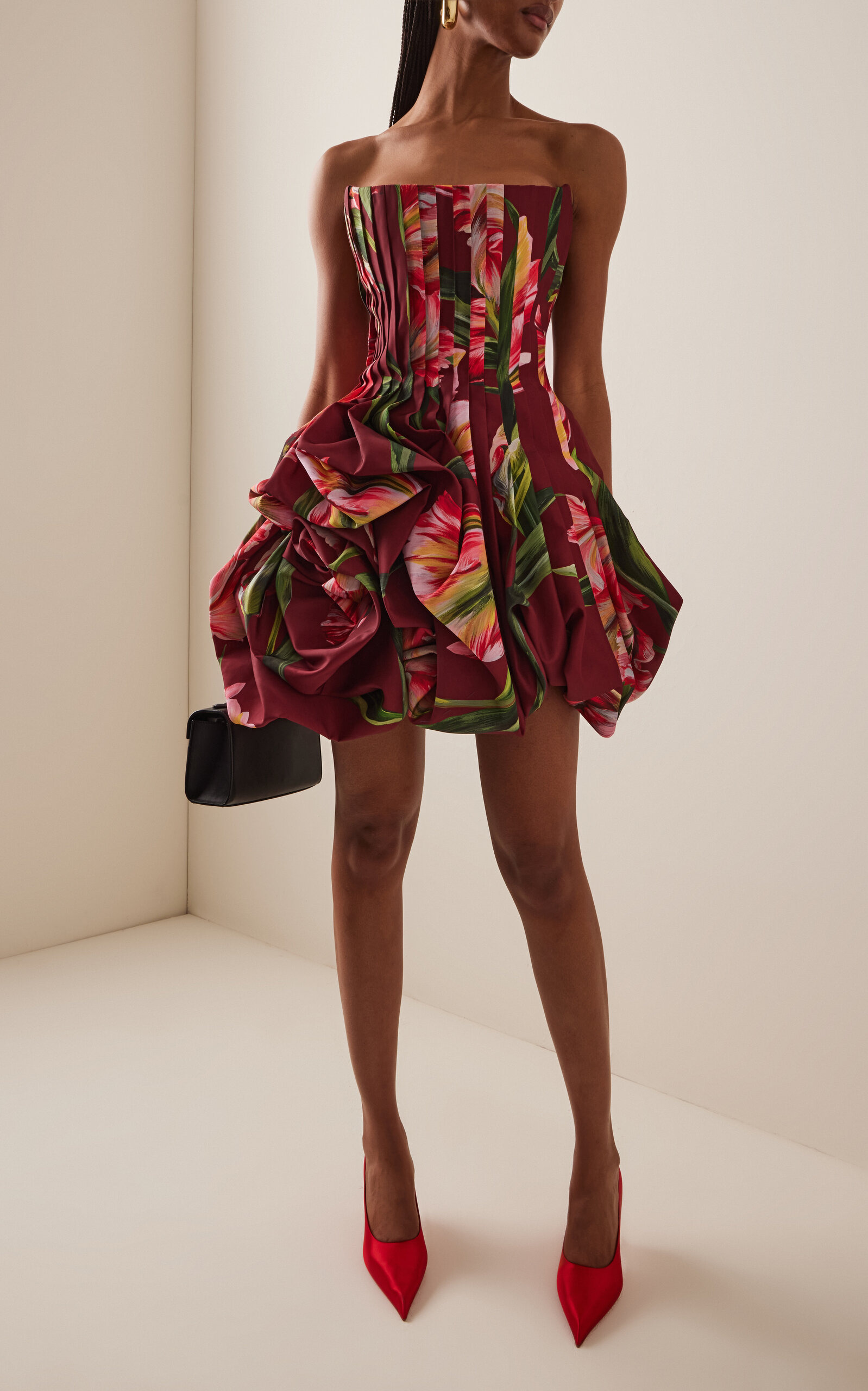Pleated Floral Mini Dress red - 3