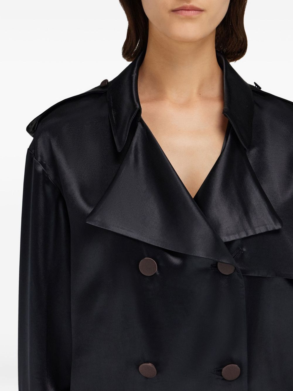 satin double-breasted trench coat - 4