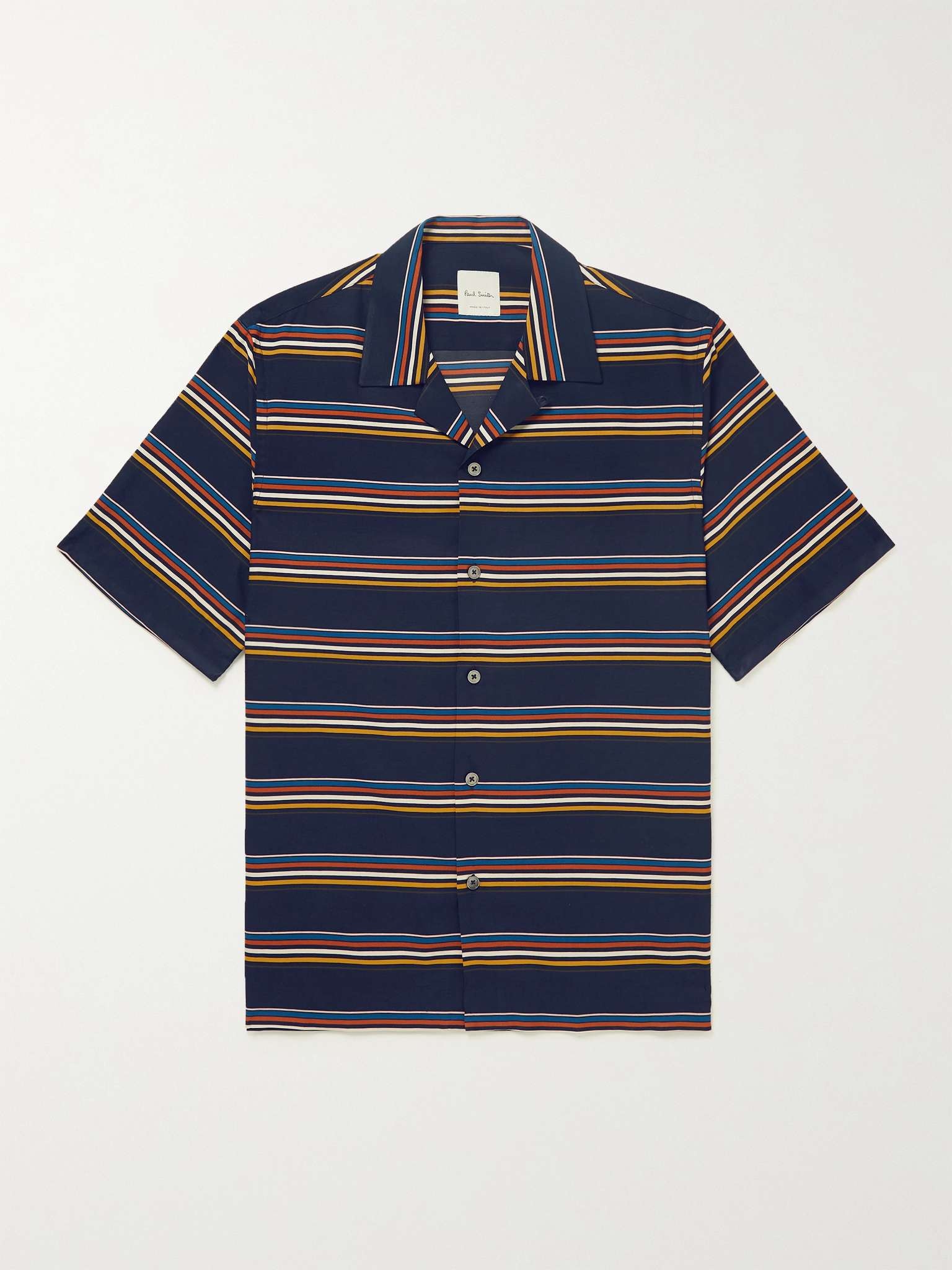 Convertible-Collar Striped Twill Shirt - 1