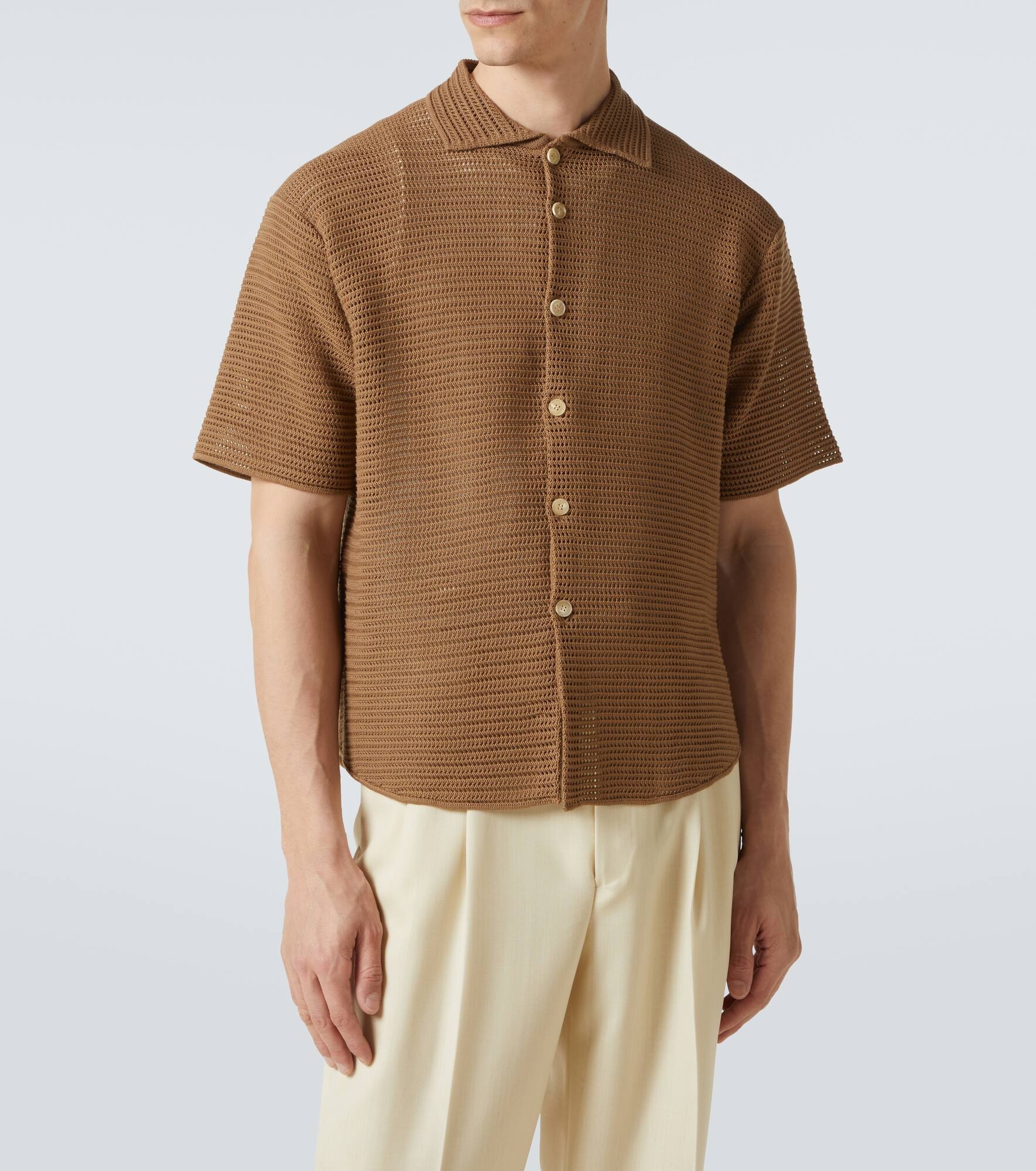 Knitted cotton mesh shirt - 3
