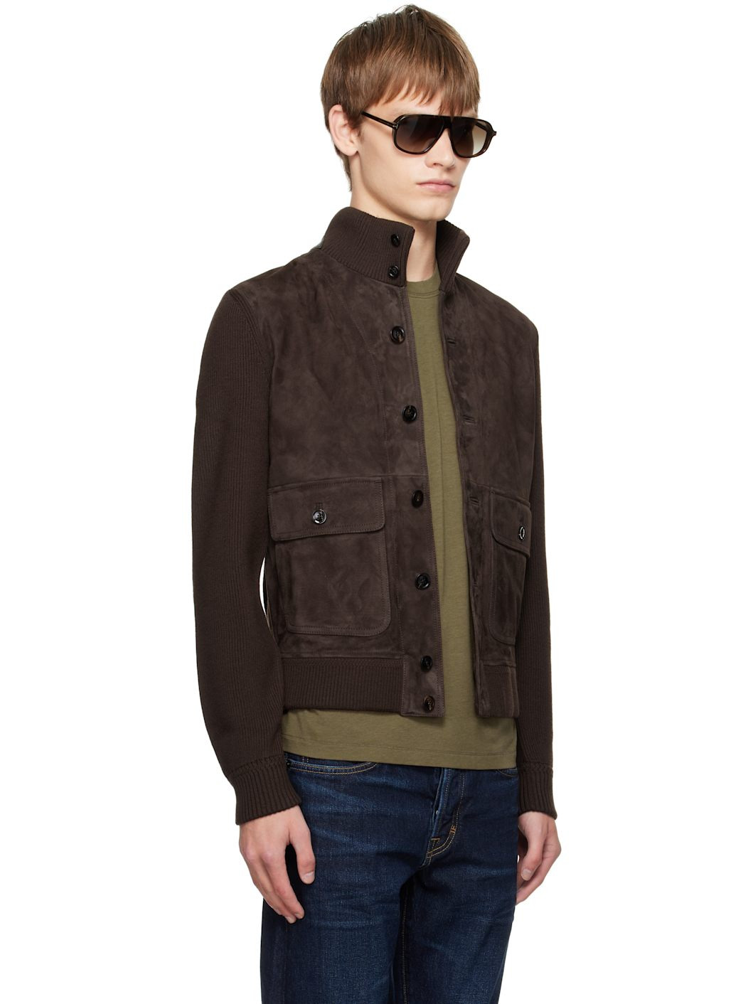 Brown Suede Front Merino Leather Jacket - 2