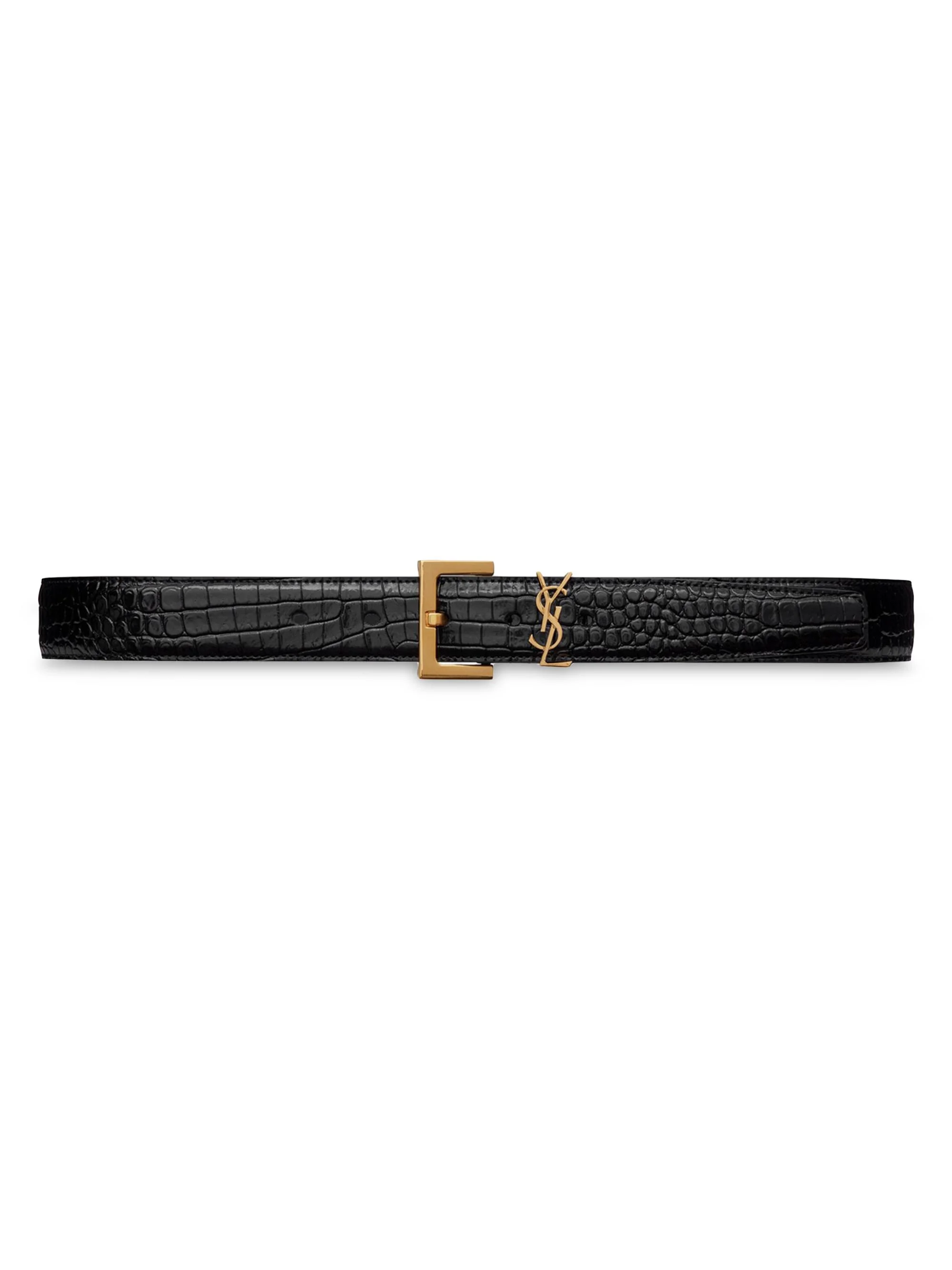 Women's Cassandre Belt With Square Buckle In Crocodile Embossed Leather - Nero - 1