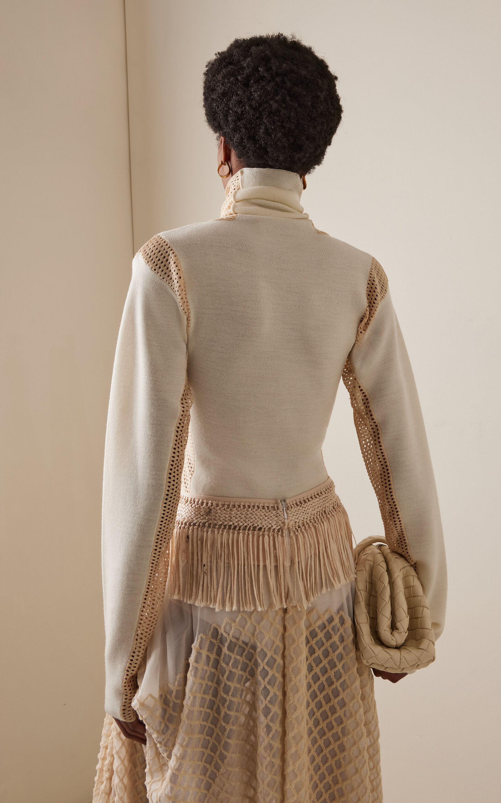 Crochet-Detailed Wool-Blend Turtleneck Top ivory - 4