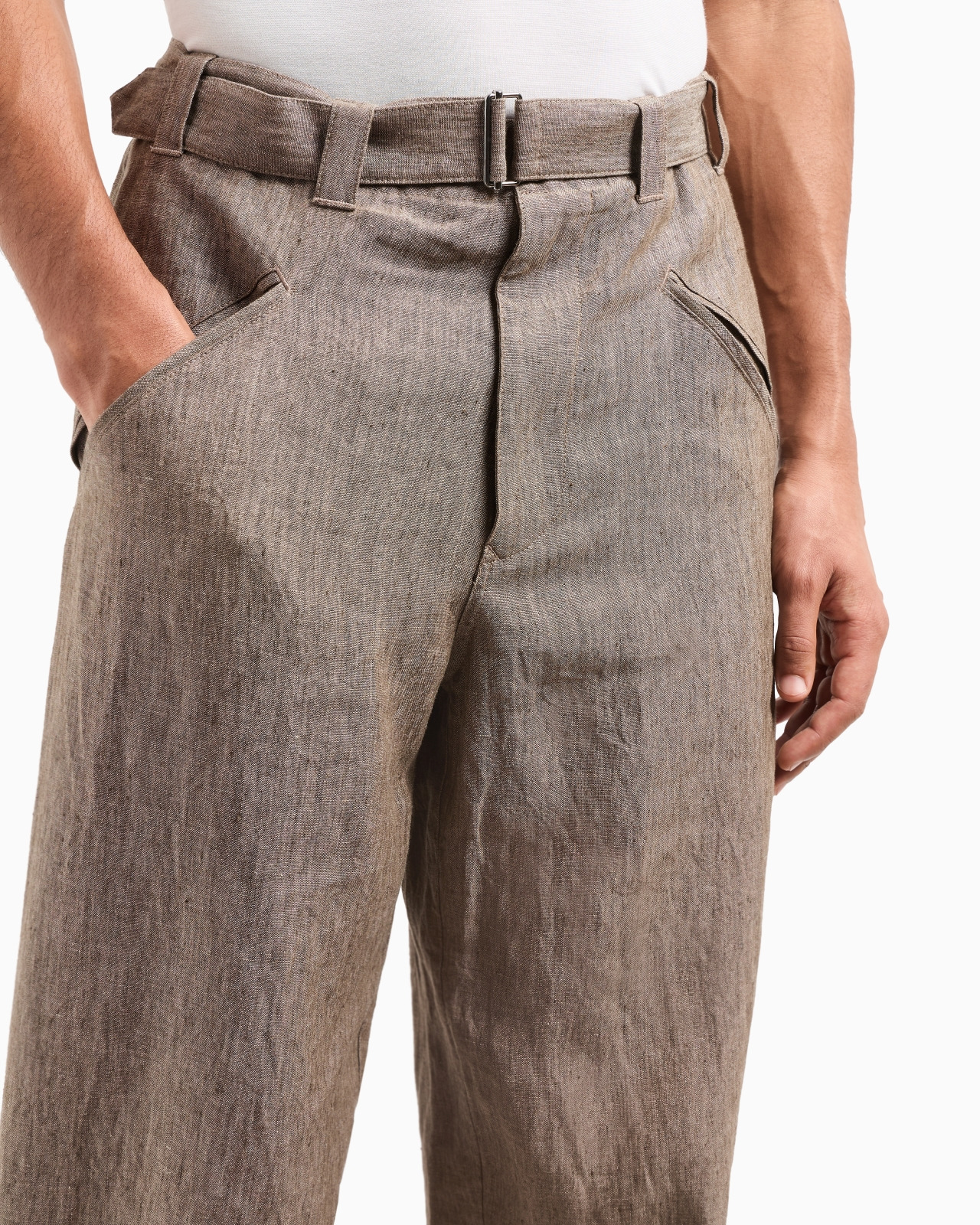 FLAT-FRONT TROUSERS IN PURE FADED LINEN CHAMBRAY - 5