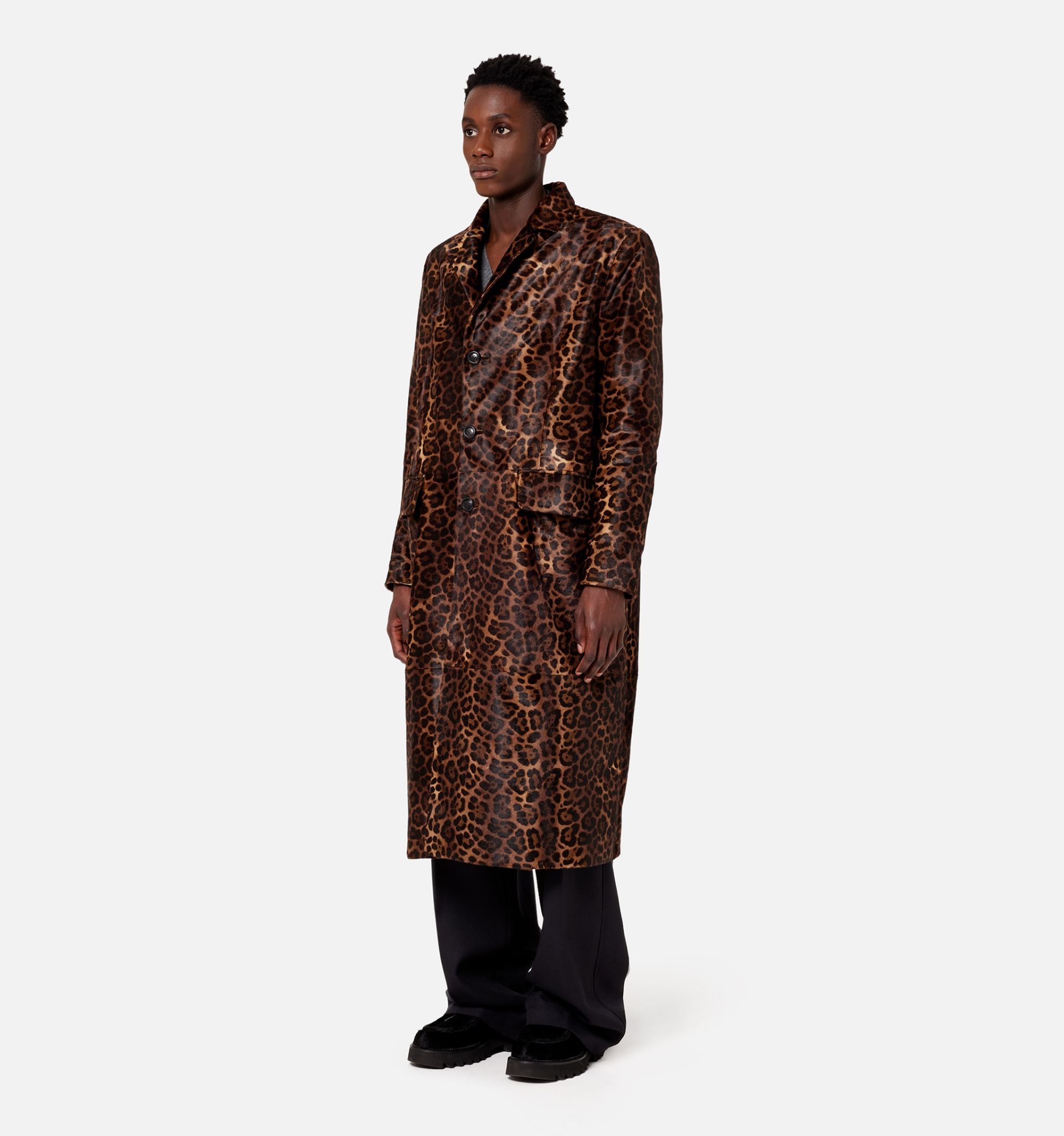 Three Buttons Leather Coat - 4