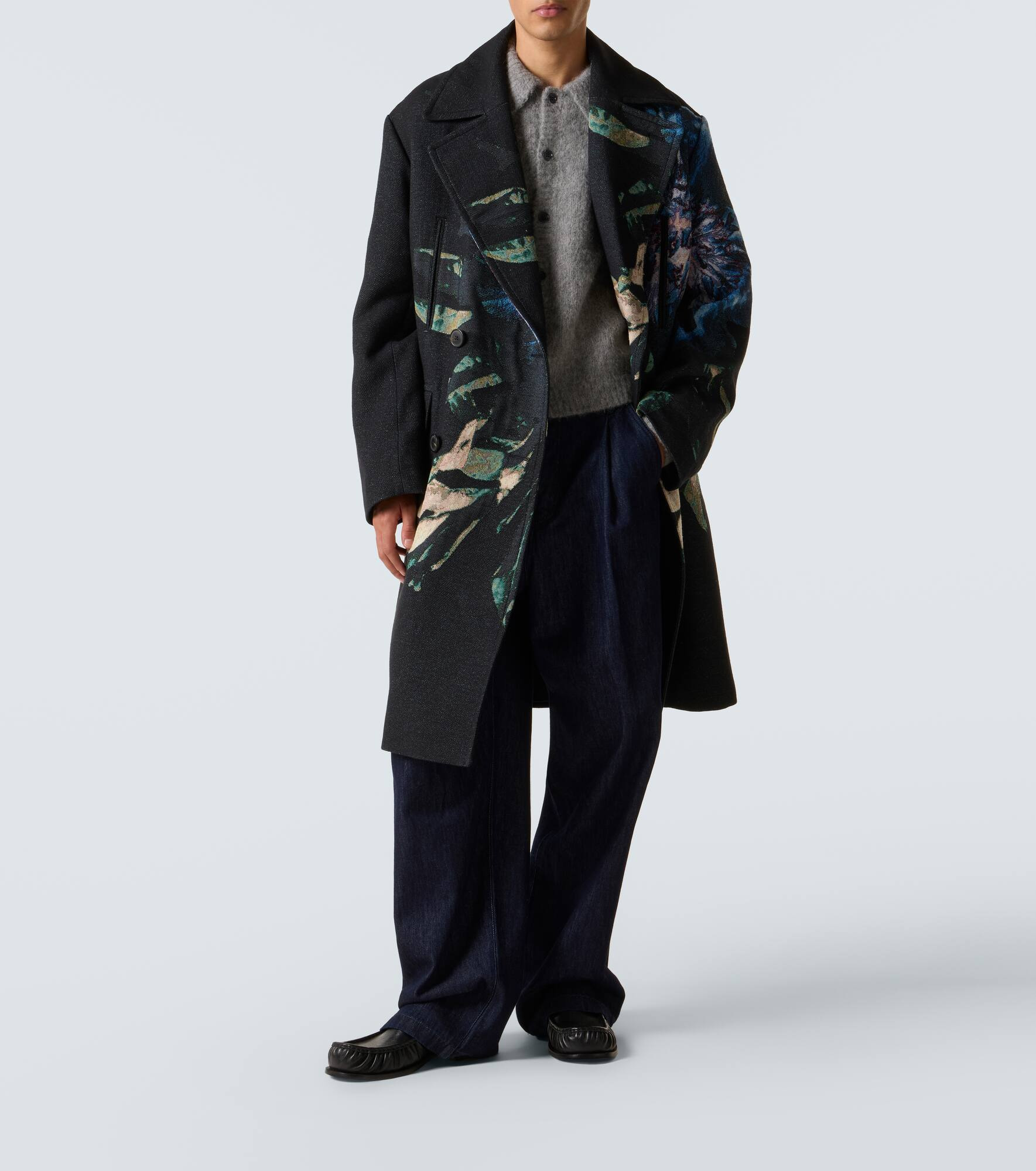 Double-breasted jacquard printed coat - 2