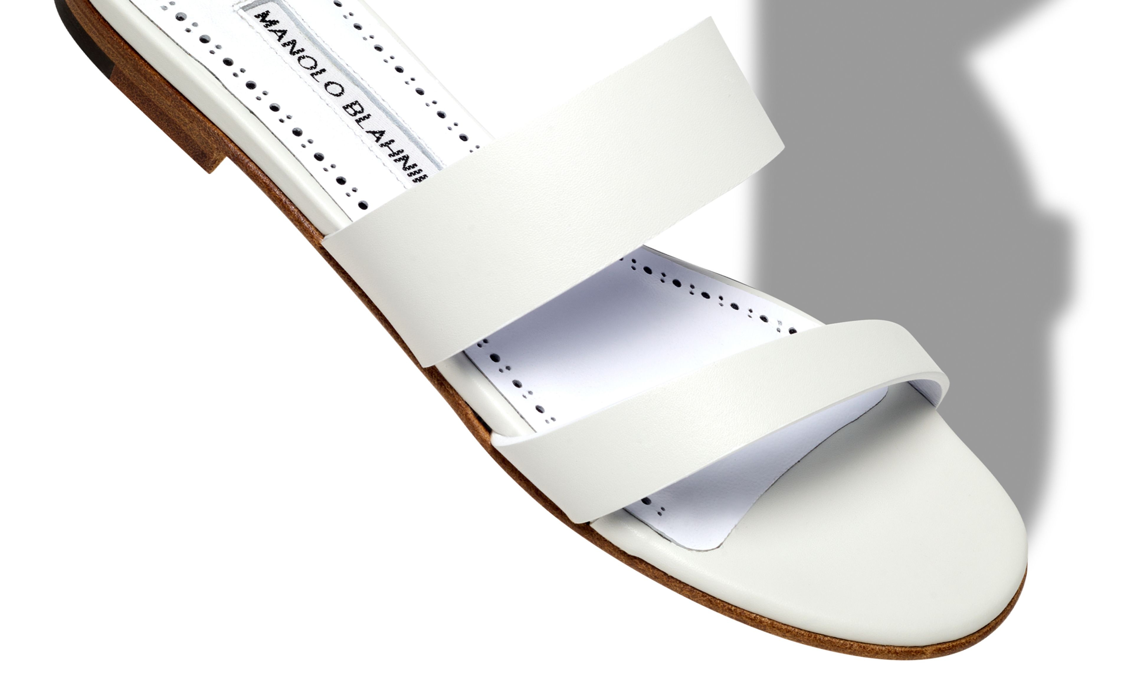 White Calf Leather Flat Sandals - 4