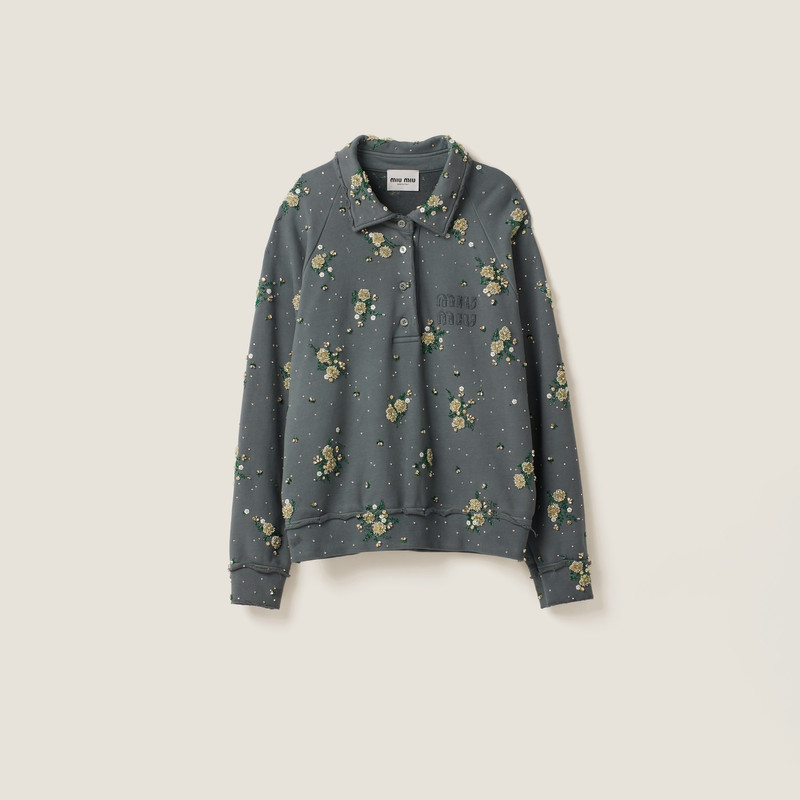 Garment-dyed cotton fleece sweatshirt with embroidered logo 1