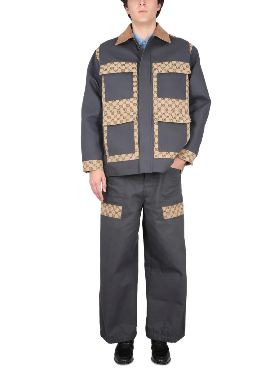 Gucci Men Cotton Fabric Pants With Gg Inserts - 1