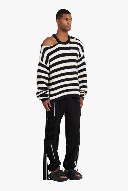 Black and nude striped eco-designed cotton sweater - 7