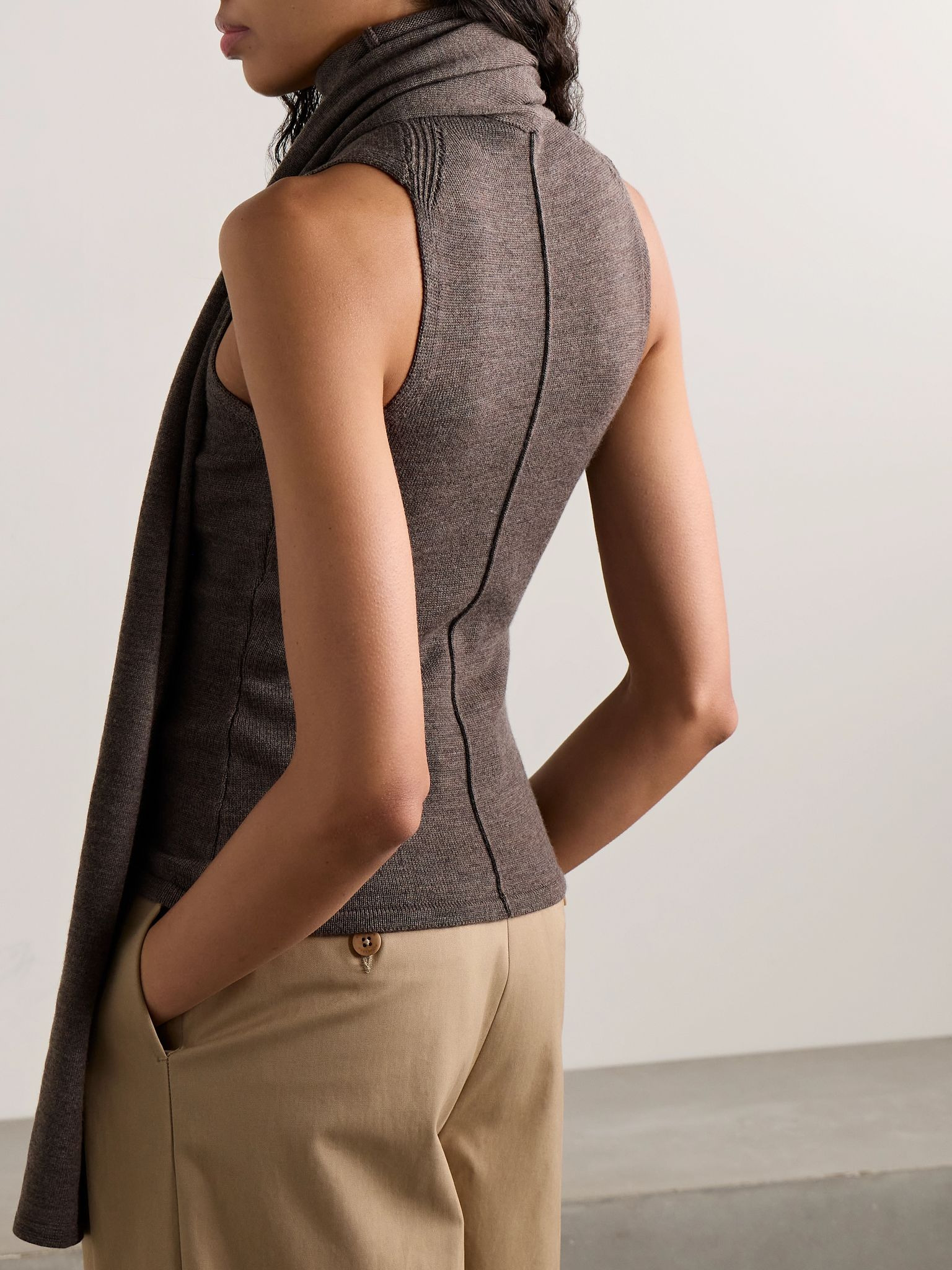 Canal scarf-detailed wool turtleneck top Brown - 3