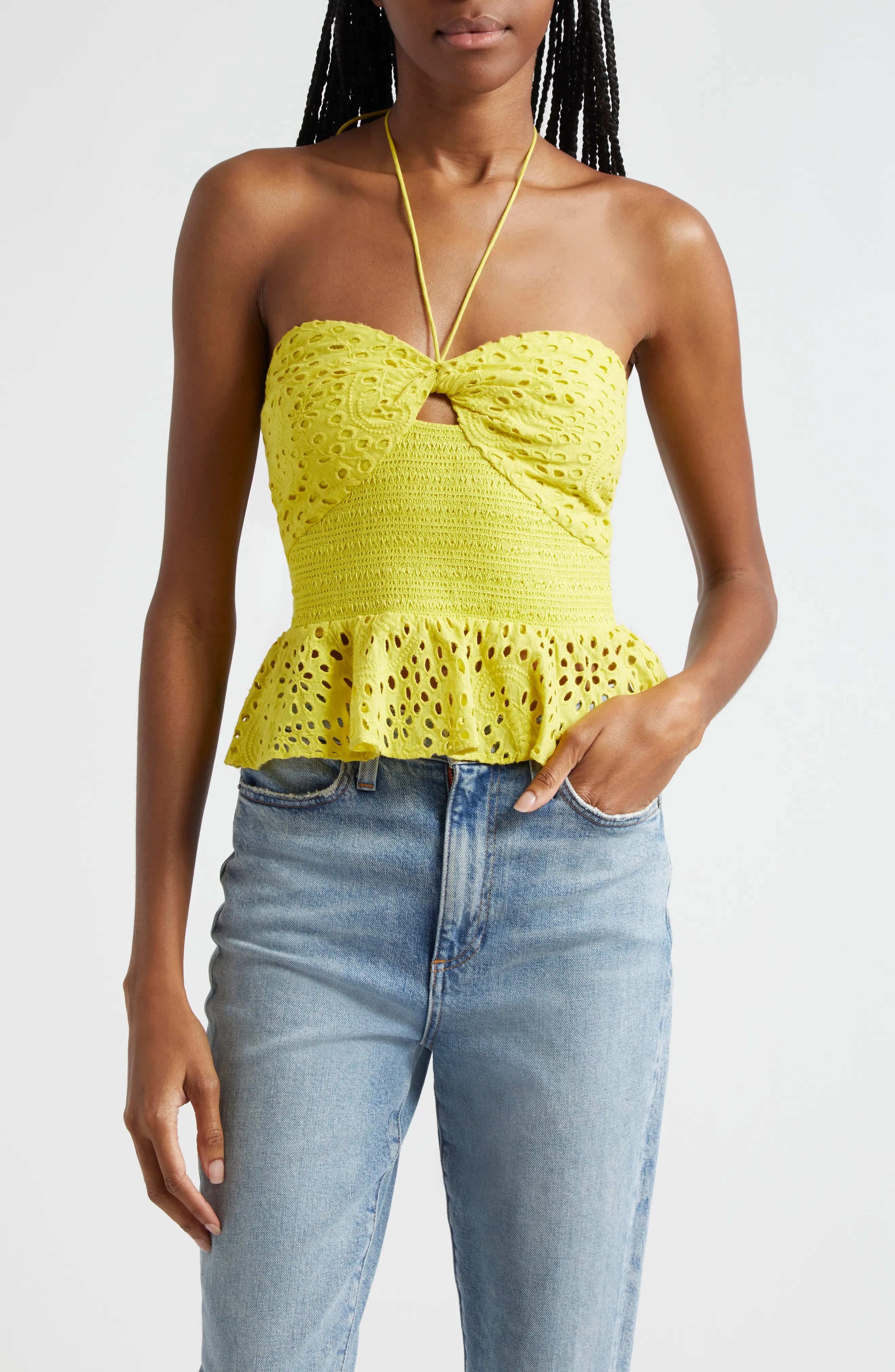 Livia Eyelet Peplum Halter Top - 1