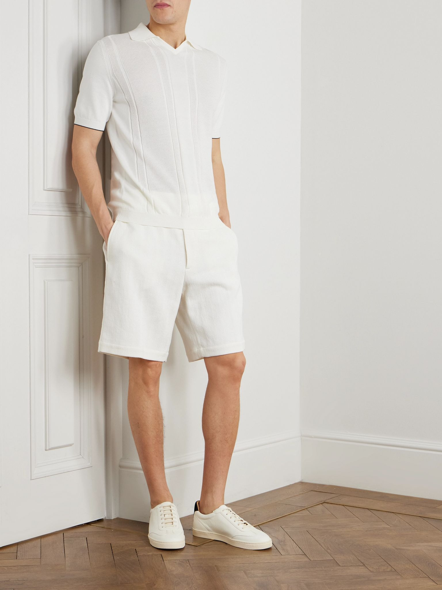 Honeycomb-Knit Cotton Polo Shirt White - 2