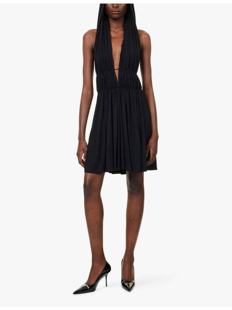 Alaïa Short-Sleeve Hooded Chiffon Mini Dress outlook