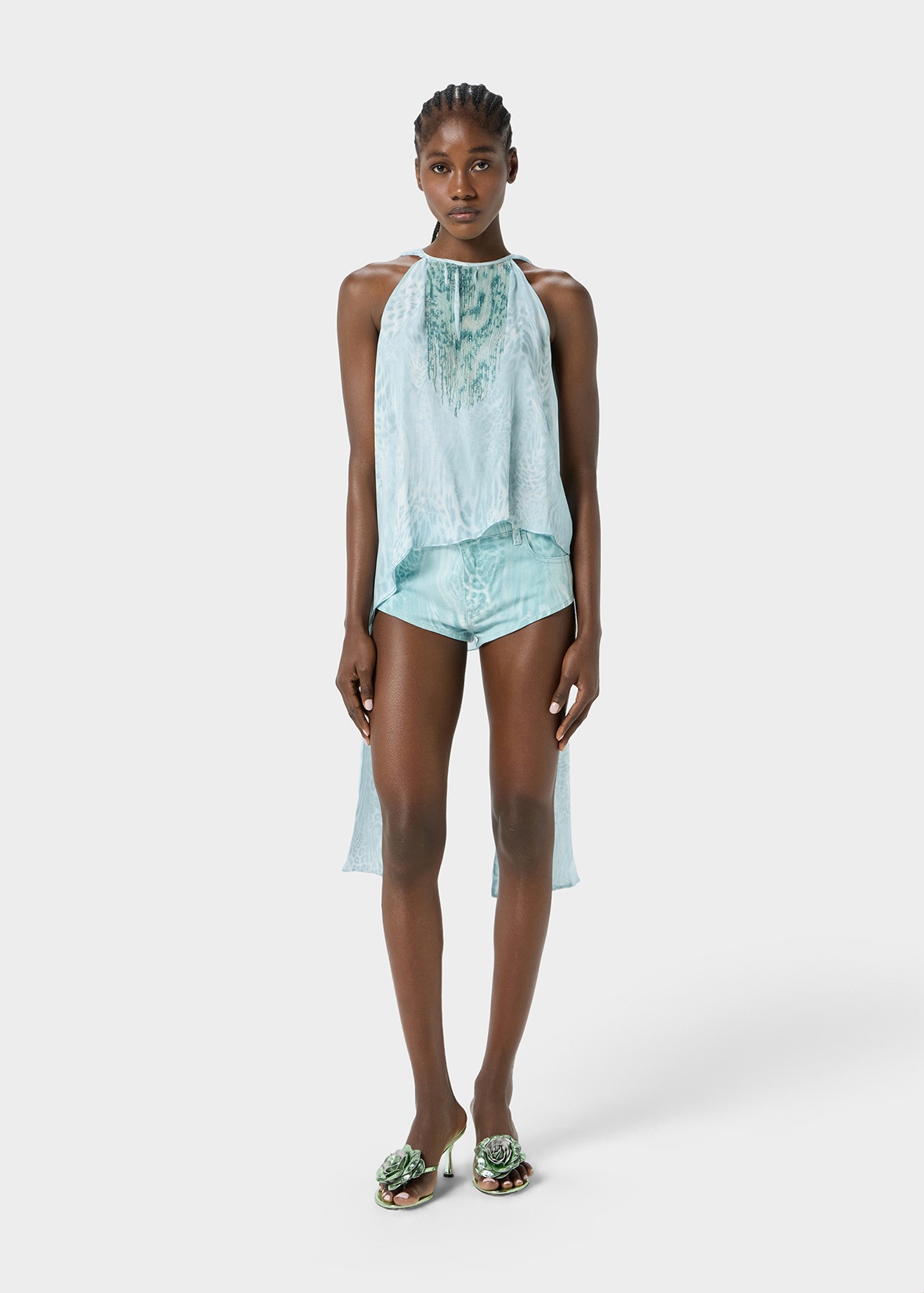 CHIFFON TOP WITH BEADS AND FRINGES - 2