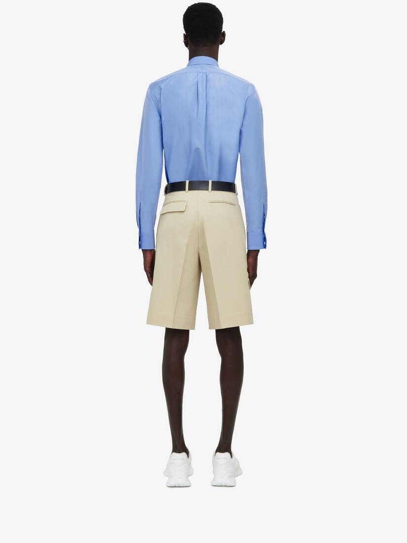 Men's Double Pocket Tailored Shorts in Pale Beige - 4