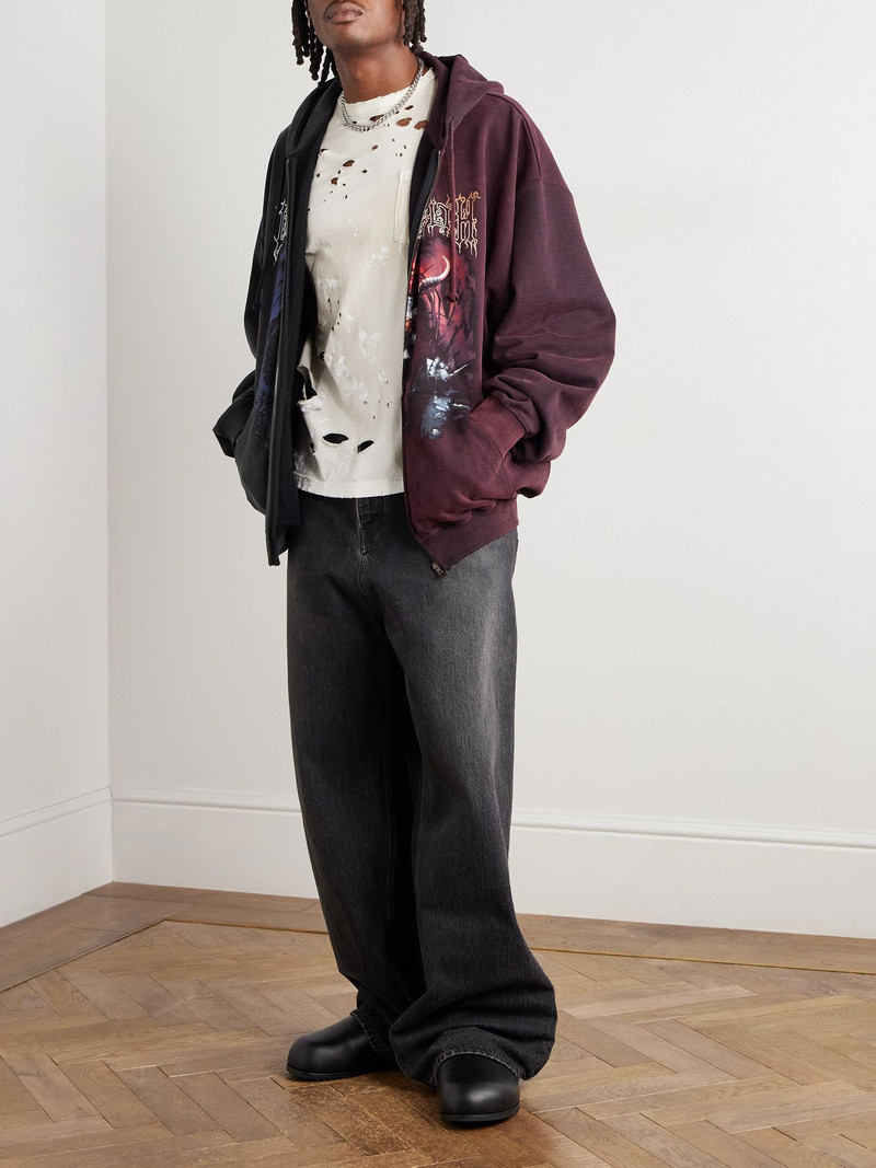VETEMENTS + Cradle of Filth Oversized Panelled Cotton-Blend Jersey Zip-Up Hoodie Red outlook