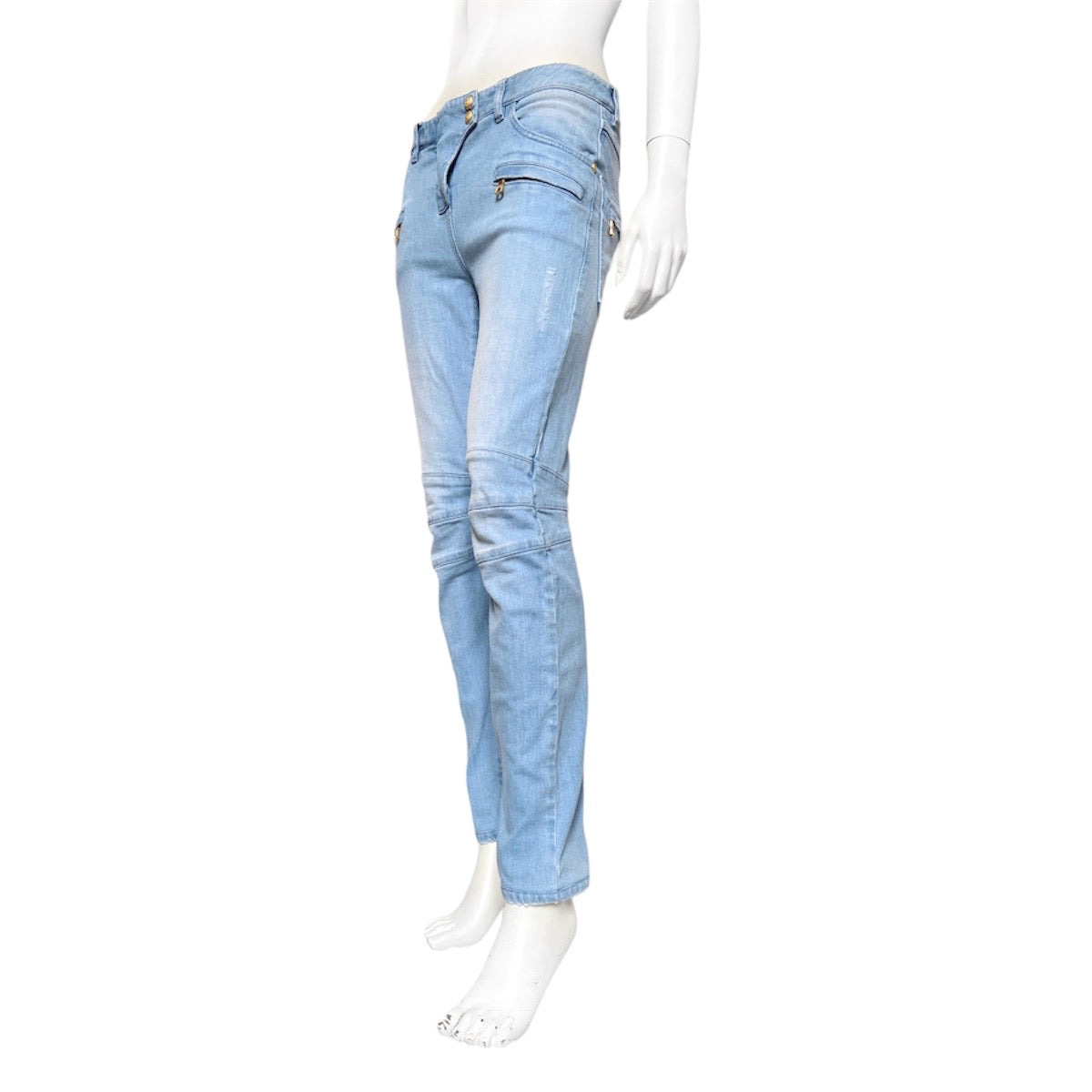 zOthers - Balmain Spring 2009 Decarnin era distressed light blue gold zipper jeans - 5